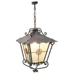 Large French Provincial Wrought Iron Lantern, 1950s