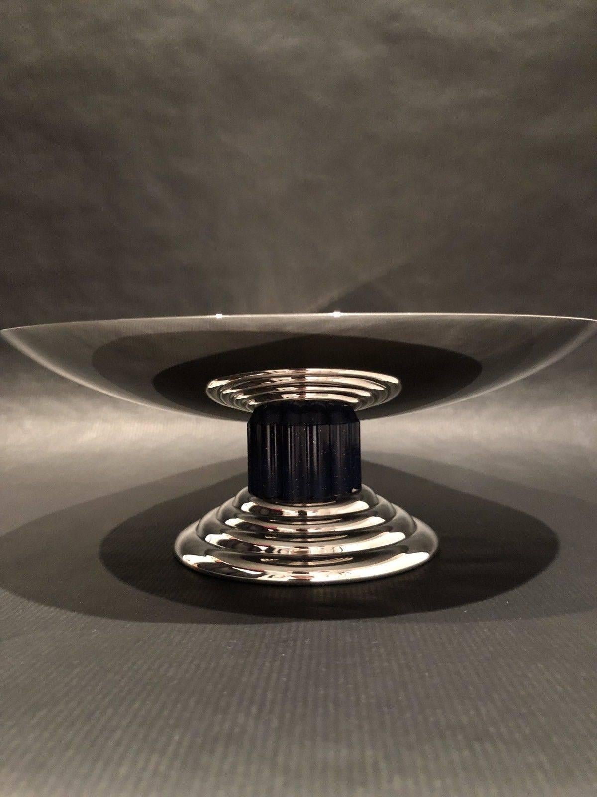 20th Century Large French Puiforcat Art Deco Tazza in Silverplate with Faux Lapis Lazuli Stem