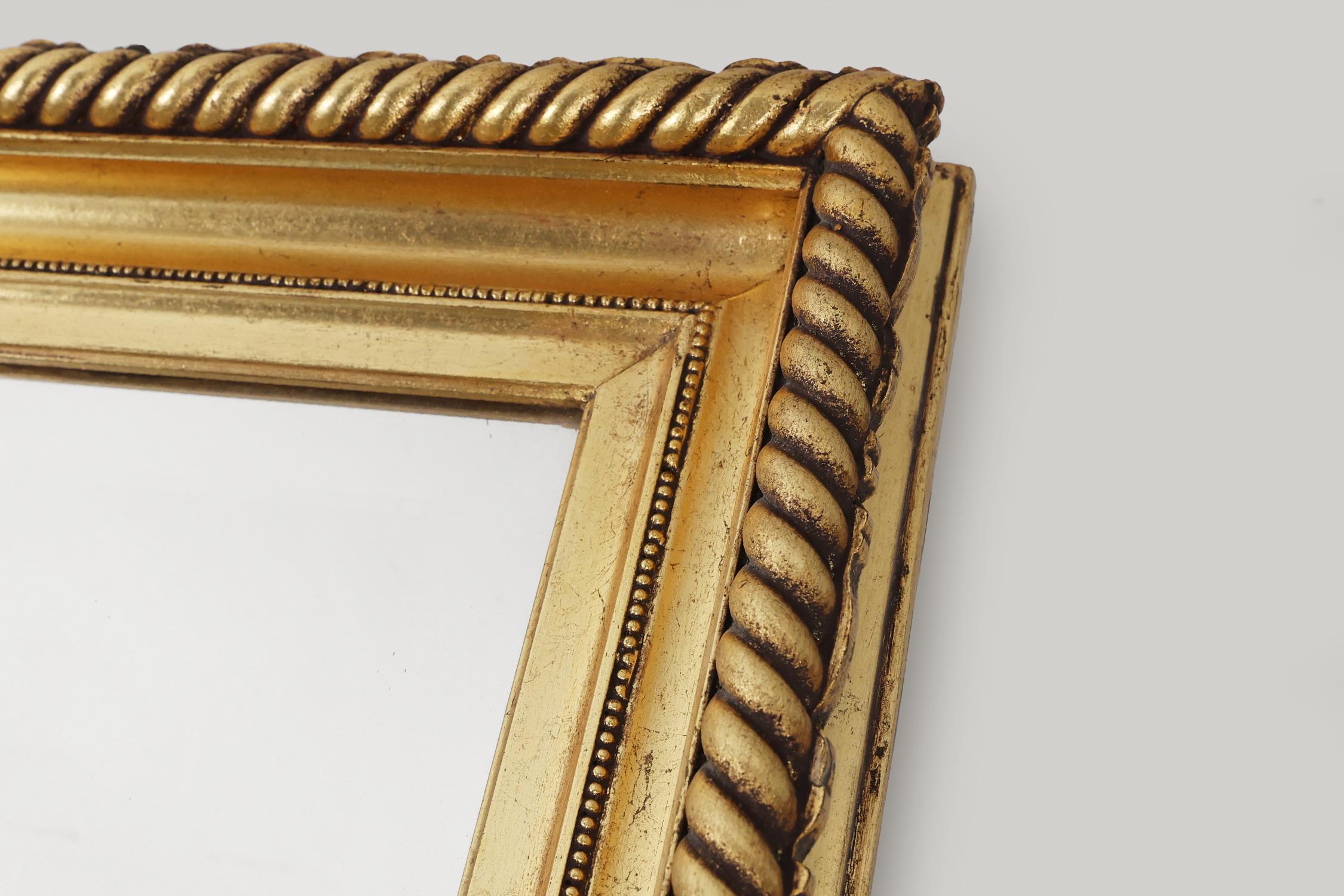 Rococo Grand miroir rectangulaire biseauté en bois doré, vers 1900