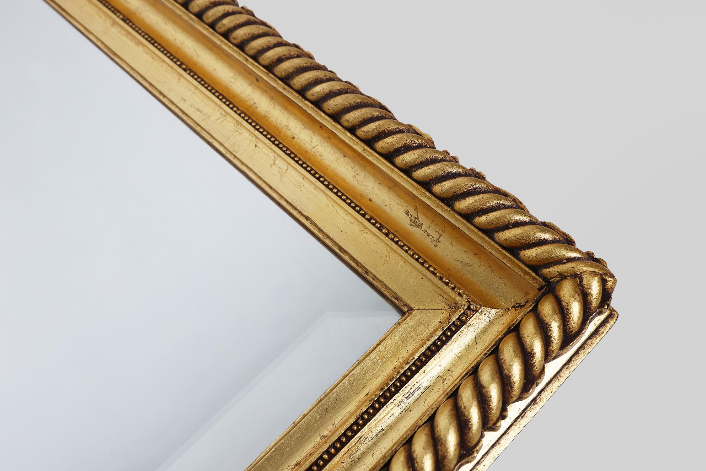 Grand miroir rectangulaire biseauté en bois doré, vers 1900 1