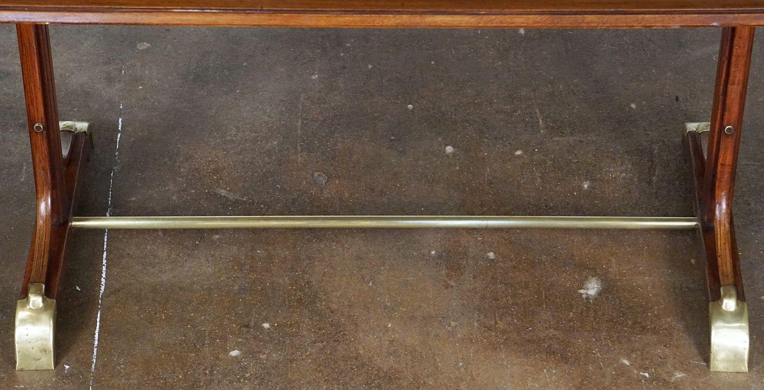 Large French Rectangular Bistro or Pub Table with Brass Accents For Sale 3