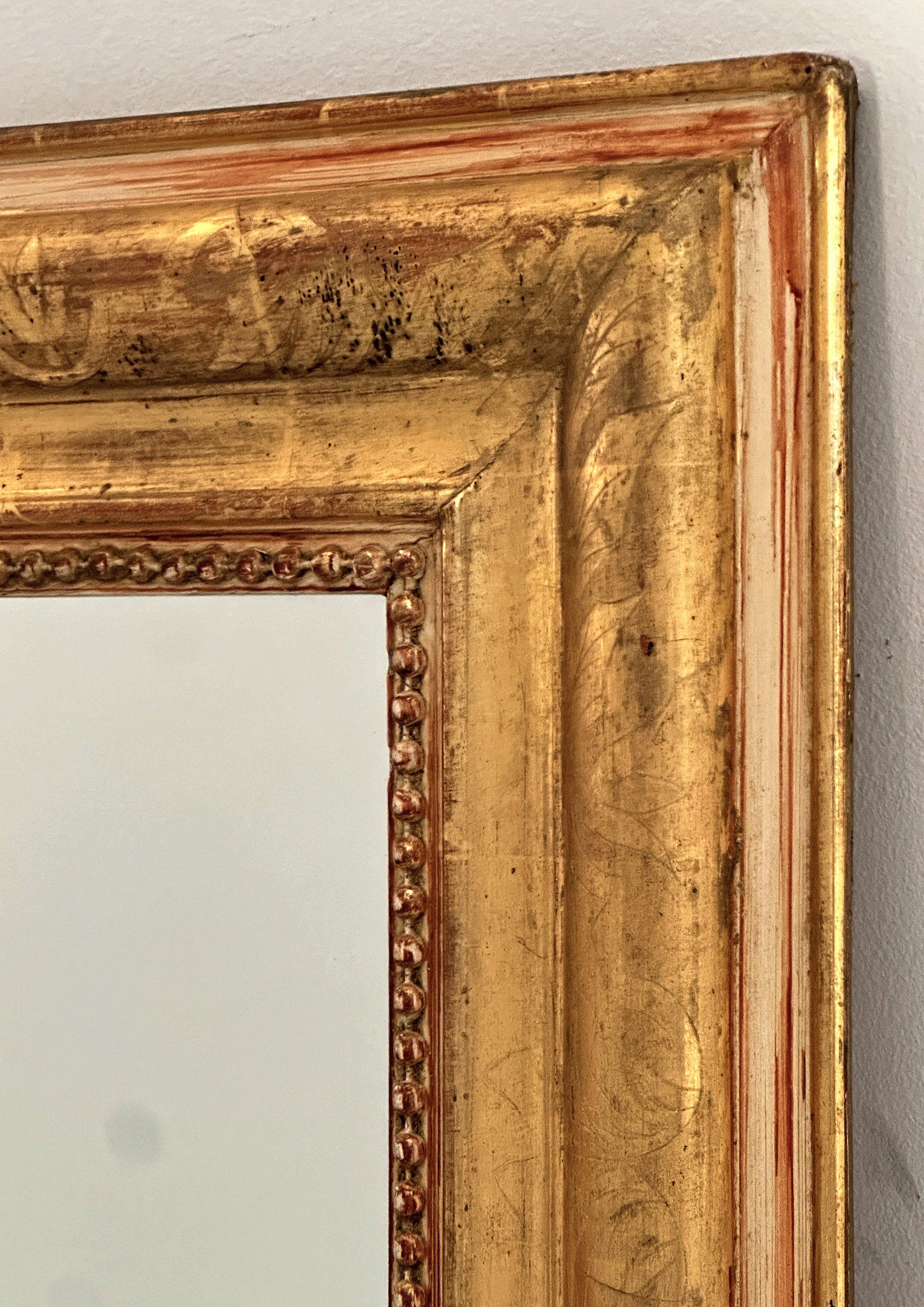 Large French Rectangular Gilt Wall or Dressing Room Mirror (H 59 3/8 x W 32 1/4) In Good Condition For Sale In Austin, TX