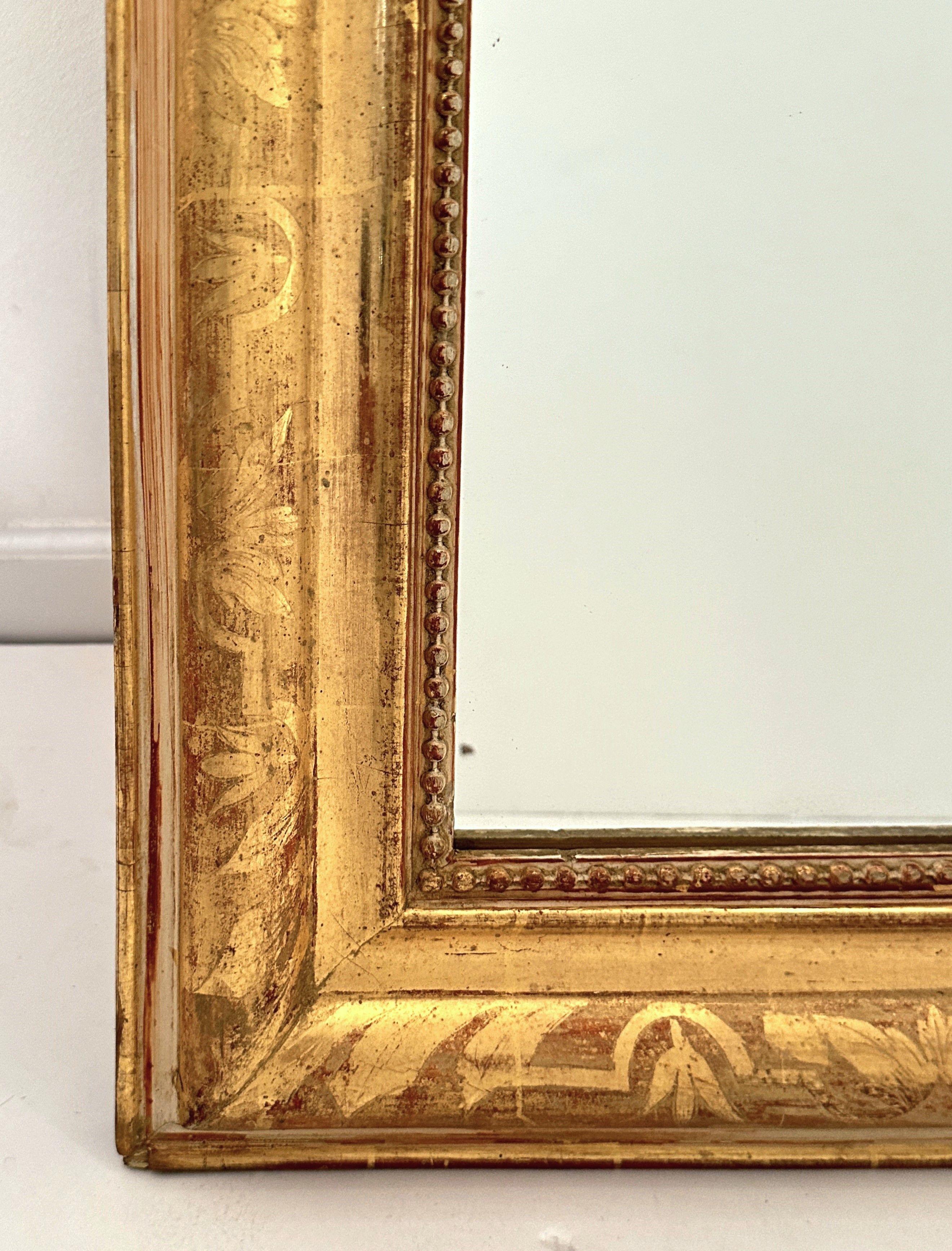 Gesso Large French Rectangular Gilt Wall or Dressing Room Mirror (H 59 3/8 x W 32 1/4) For Sale