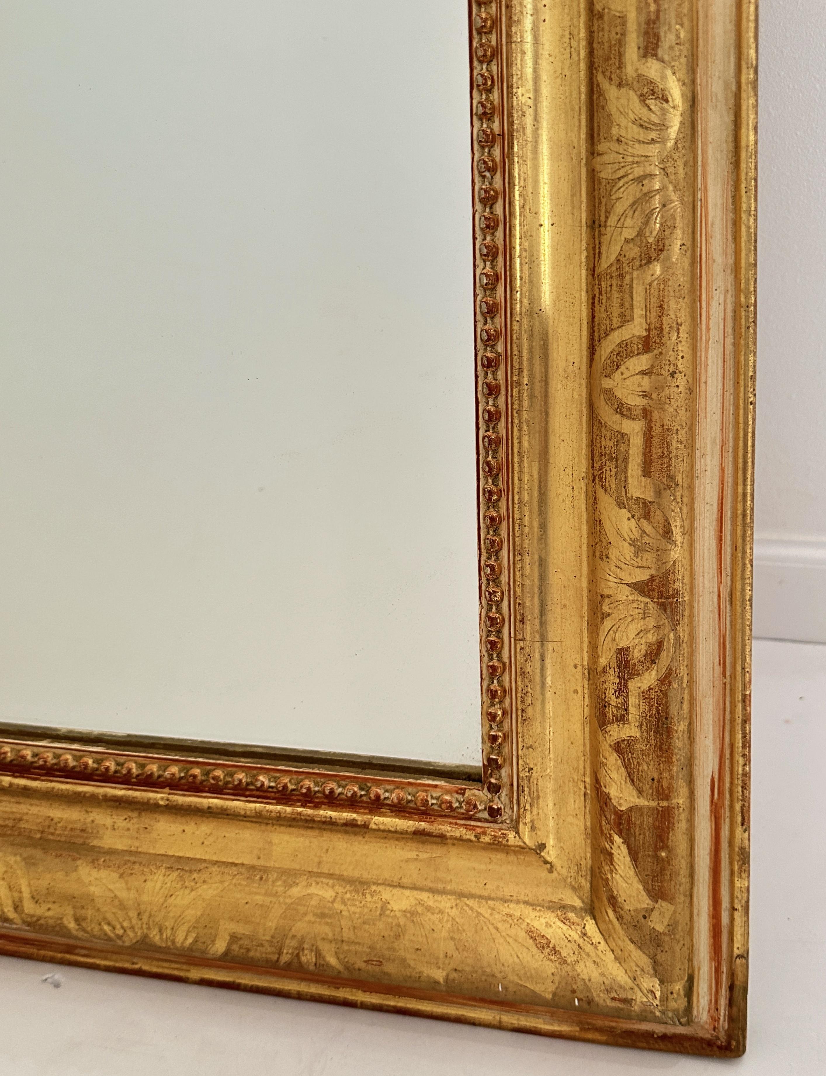 Large French Rectangular Gilt Wall or Dressing Room Mirror (H 59 3/8 x W 32 1/4) For Sale 1