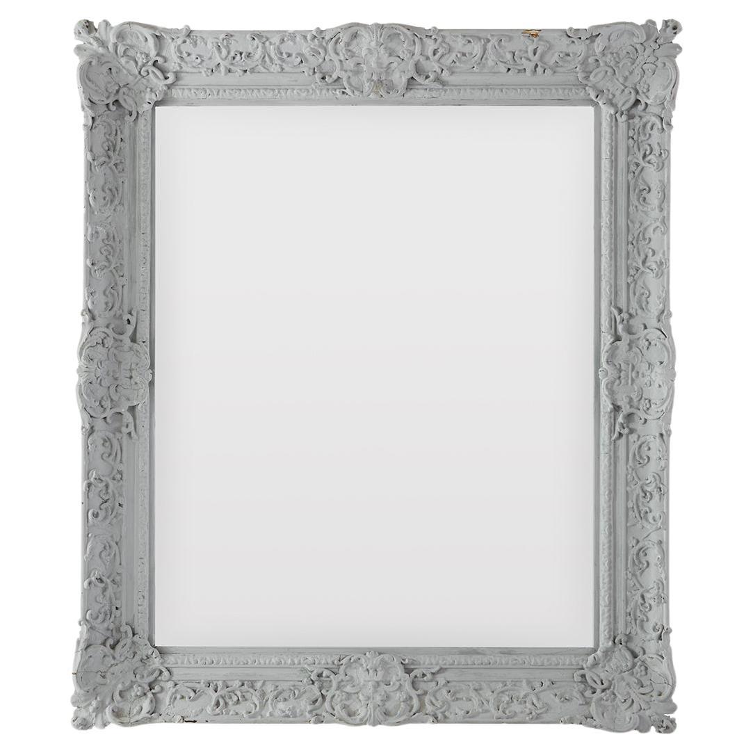 Large French Rectangular Mirror with Pale Grey Painted Finish Mid-19th Century  For Sale