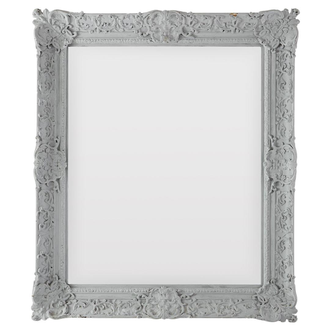 Grand miroir rectangulaire français avec finition peinte en gris pâle, milieu du 19e siècle
