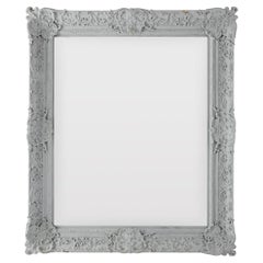 Antique Large French Rectangular Mirror with Pale Grey Painted Finish Mid-19th Century 