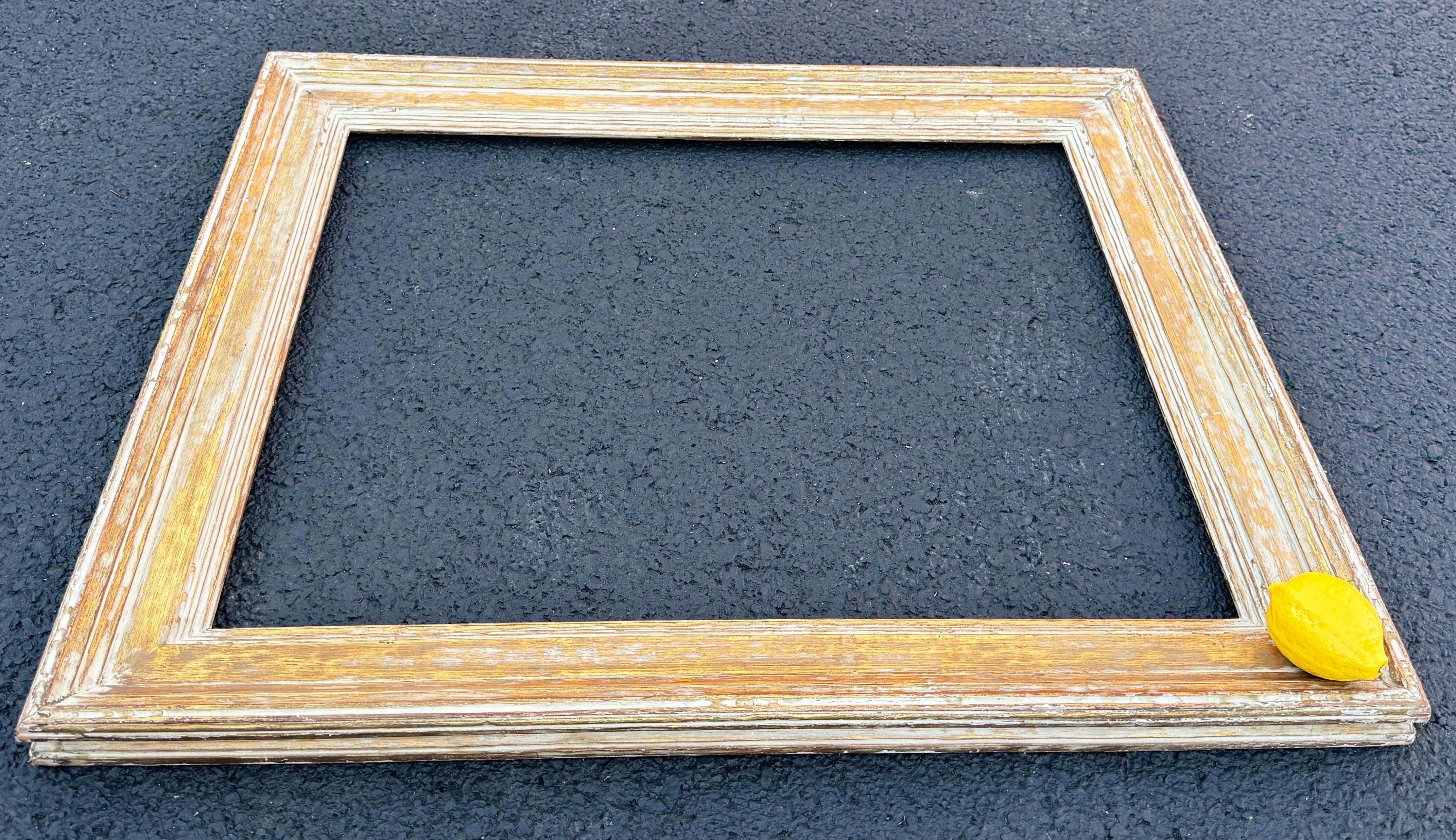 Grand cadre d'art rectangulaire en bois peint et doré français en vente 6