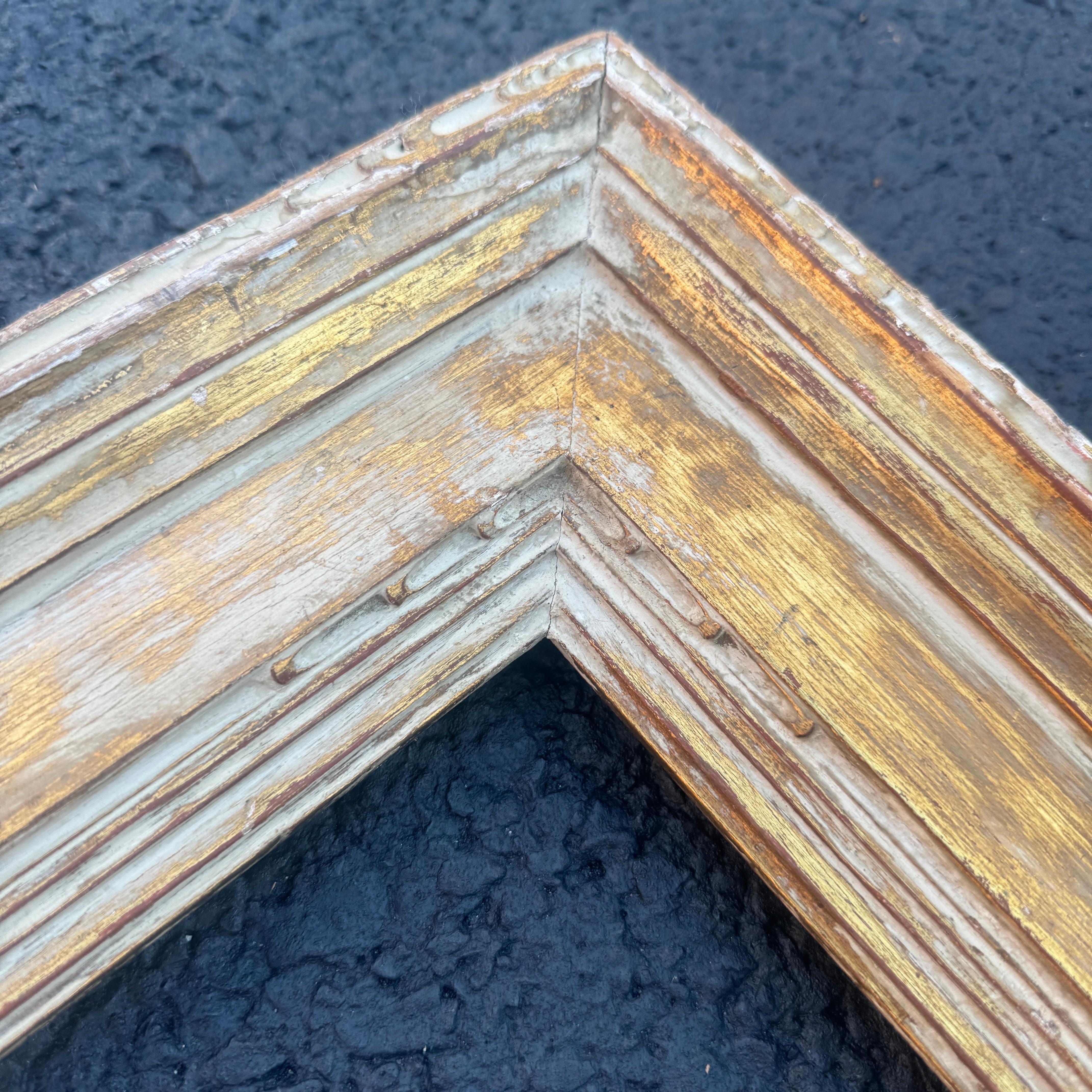 Fait main Grand cadre d'art rectangulaire en bois peint et doré français en vente