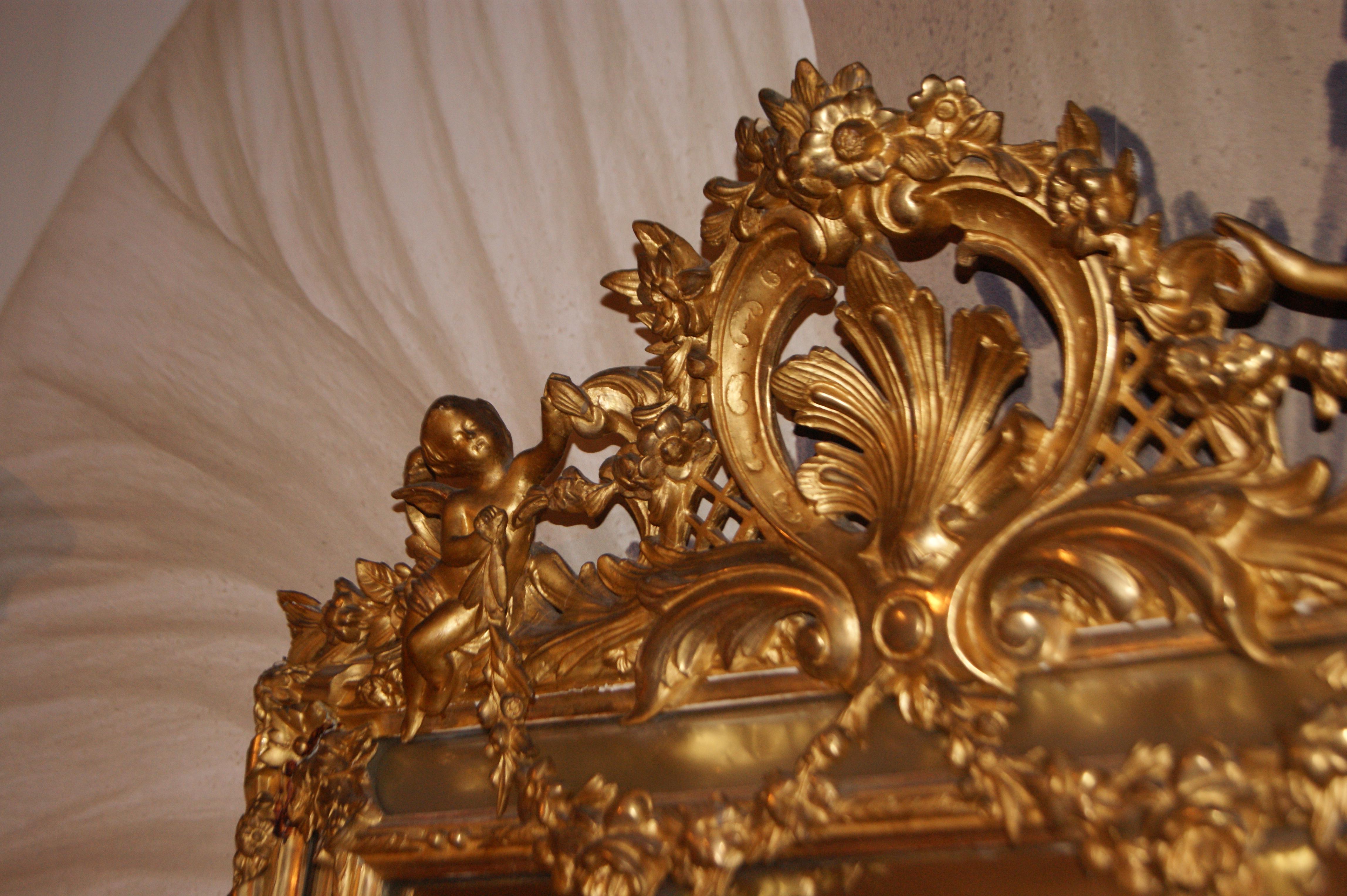 Louis XVI Large French Rectangular Vertical Mirror from the 1800s with Gilded Gold Leaf