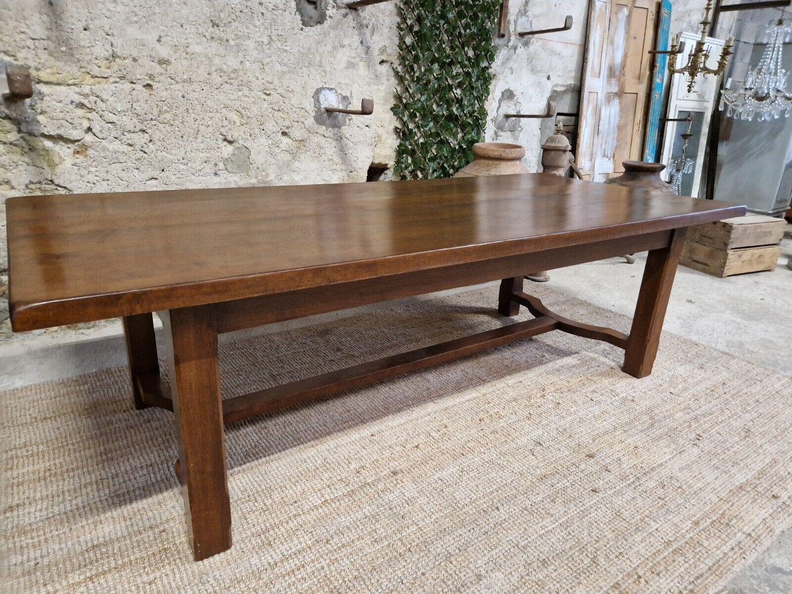 Varnished Brutalist Dining Table French Solid Wood 8 Places For Sale