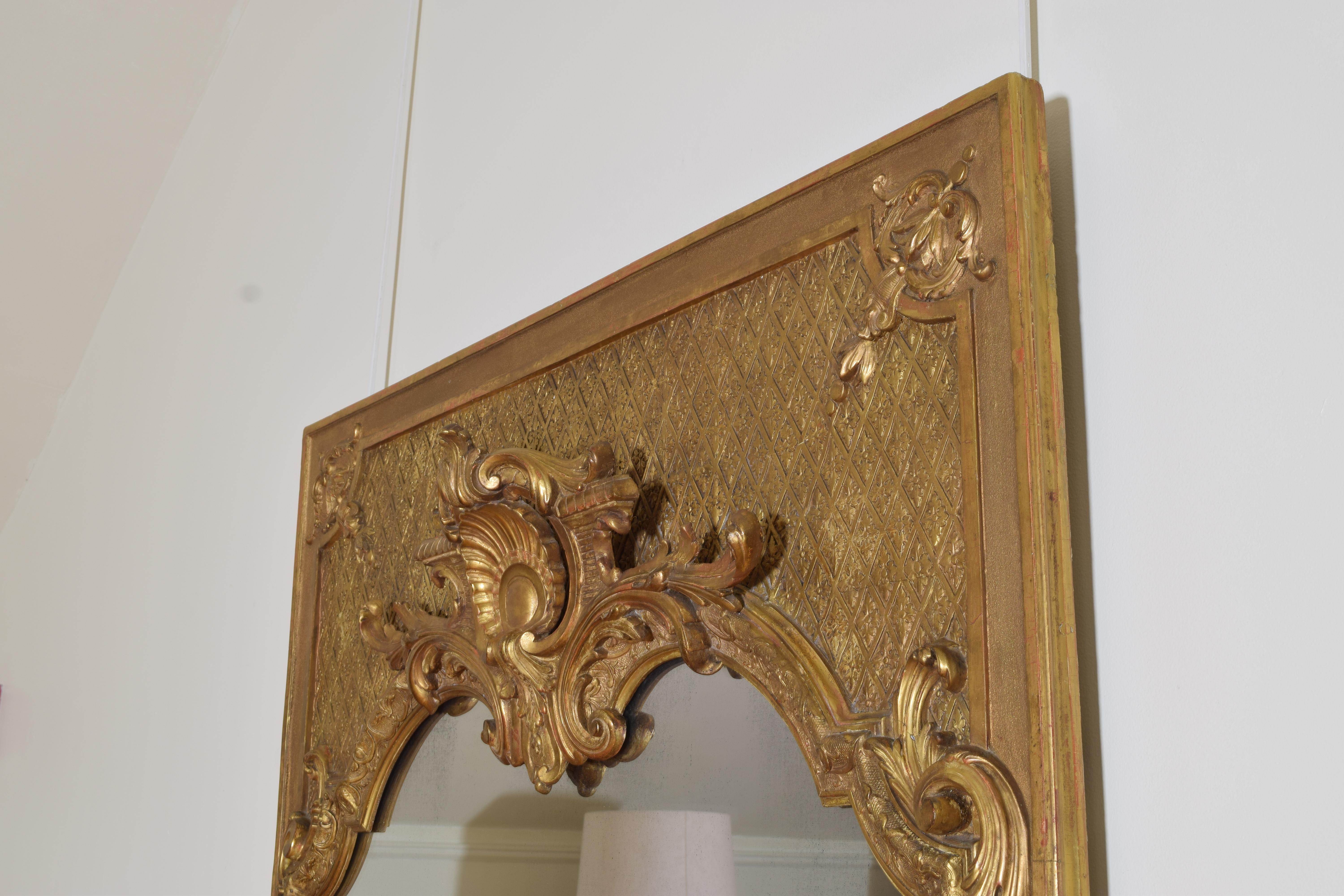 Large French Regence Style Carved Giltwood and Gilt-Gesso Mirror, 3rdq 19th cen. In Good Condition In Atlanta, GA