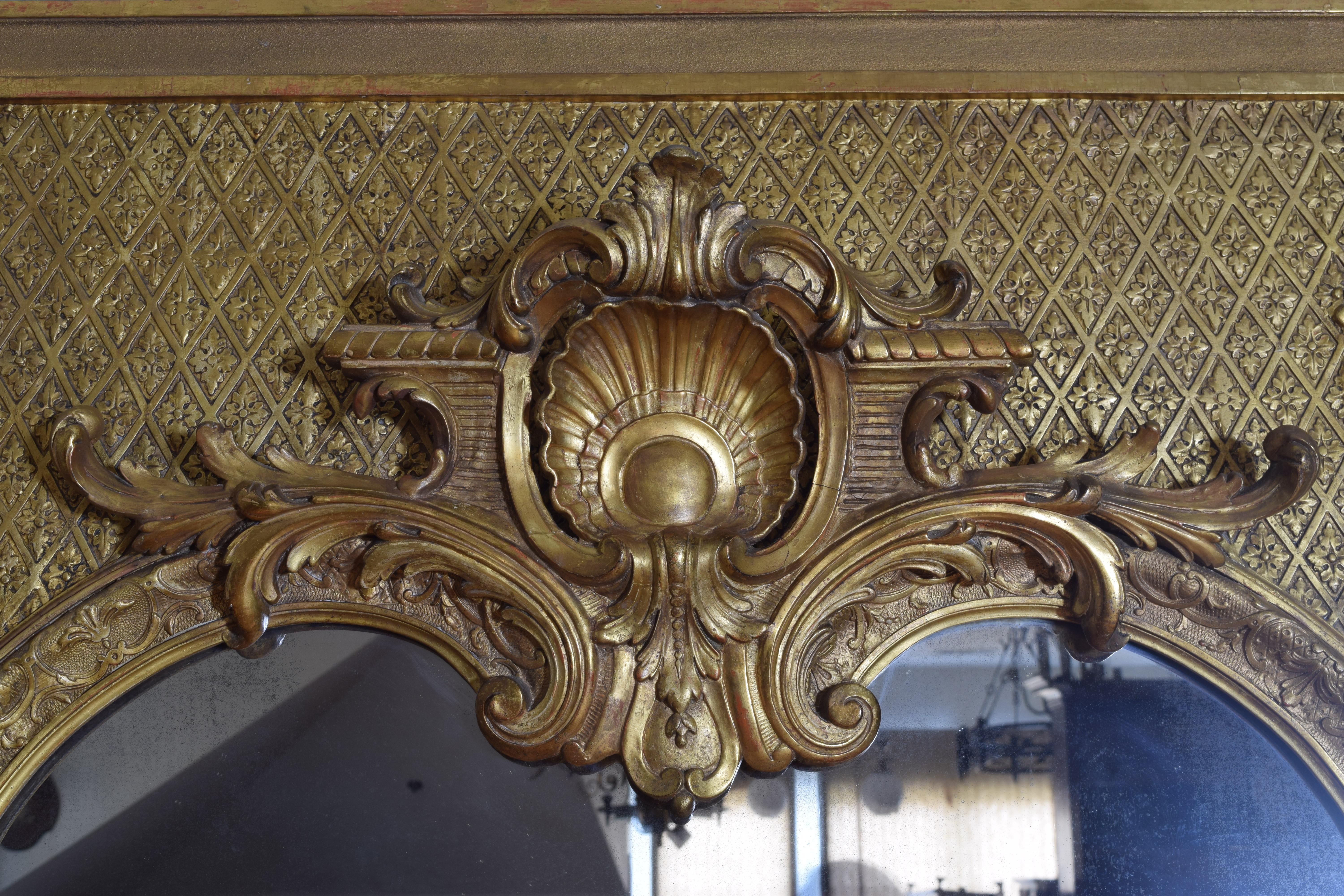 Large French Regence Style Carved Giltwood and Gilt-Gesso Mirror, 3rdq 19th cen. 2