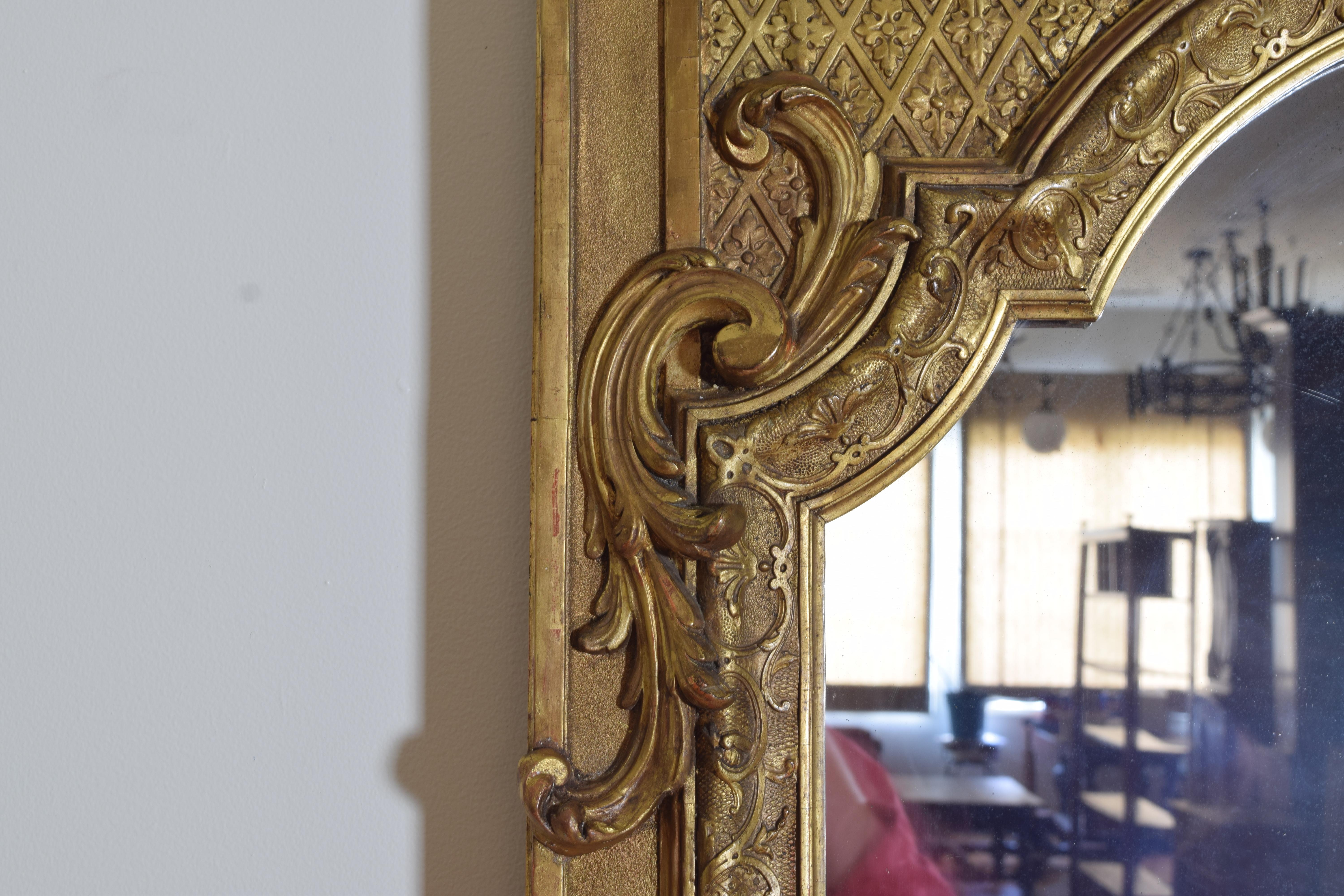 Large French Regence Style Carved Giltwood and Gilt-Gesso Mirror, 3rdq 19th cen. 3