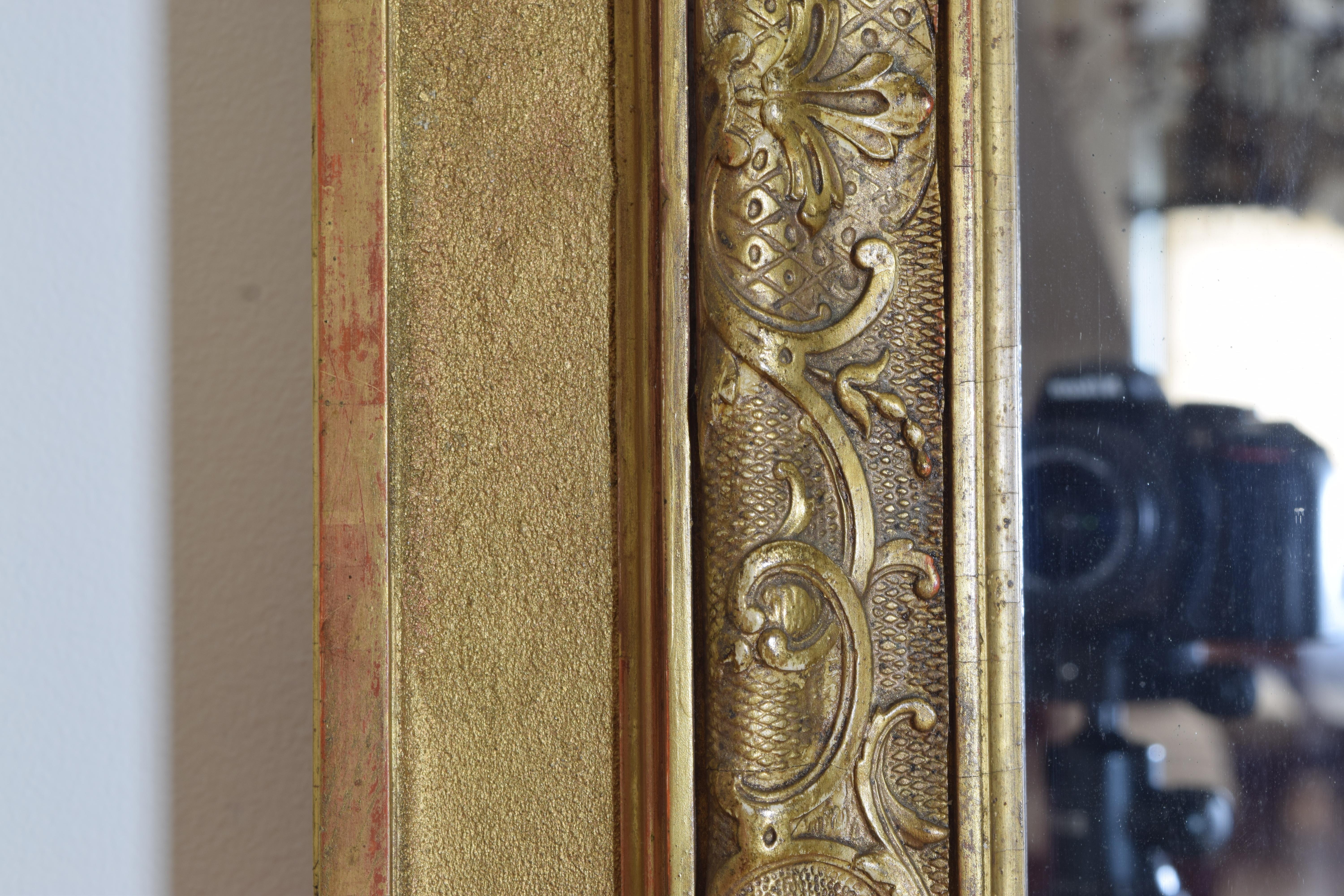 Large French Regence Style Carved Giltwood and Gilt-Gesso Mirror, 3rdq 19th cen. 4