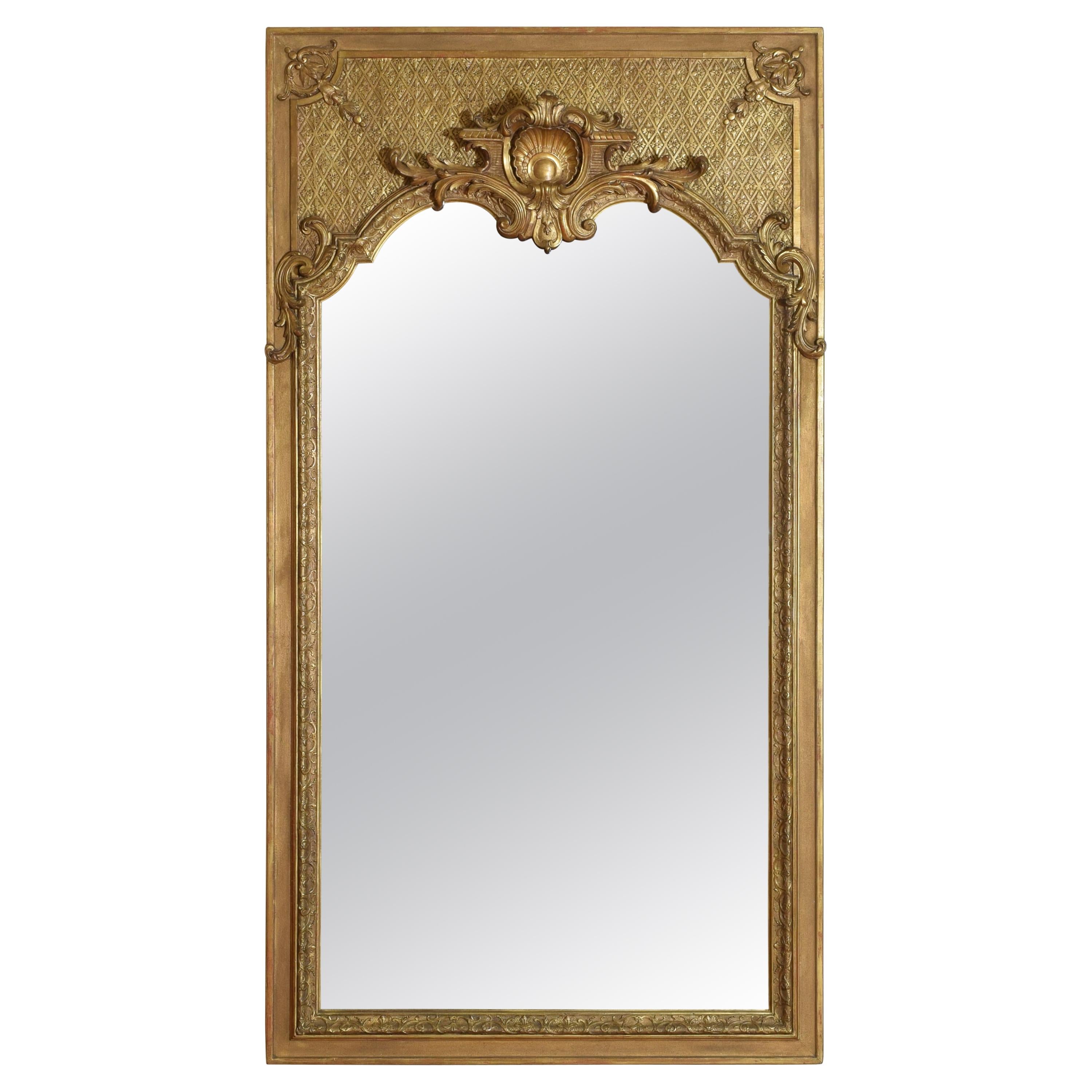 Large French Regence Style Carved Giltwood and Gilt-Gesso Mirror, 3rdq 19th cen.