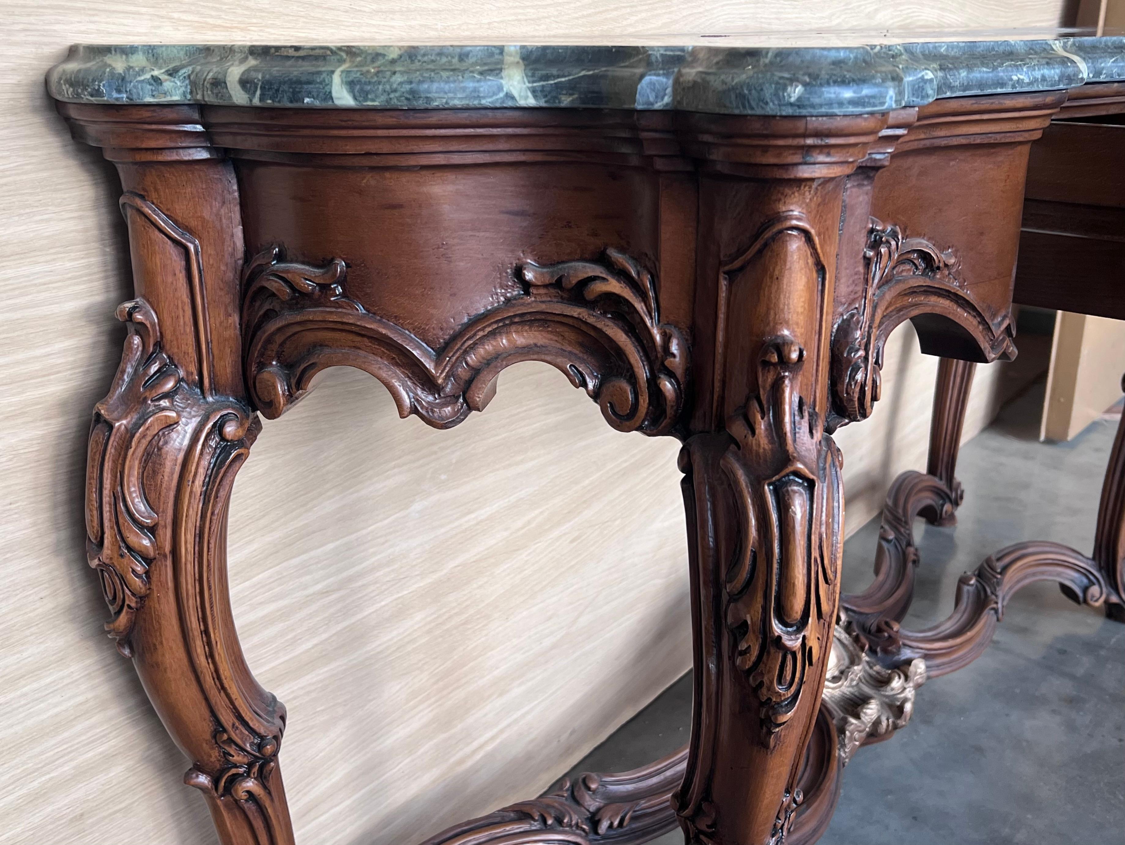 Large French Regency Carved Walnut Console Table with Gilted details and drawer For Sale 5