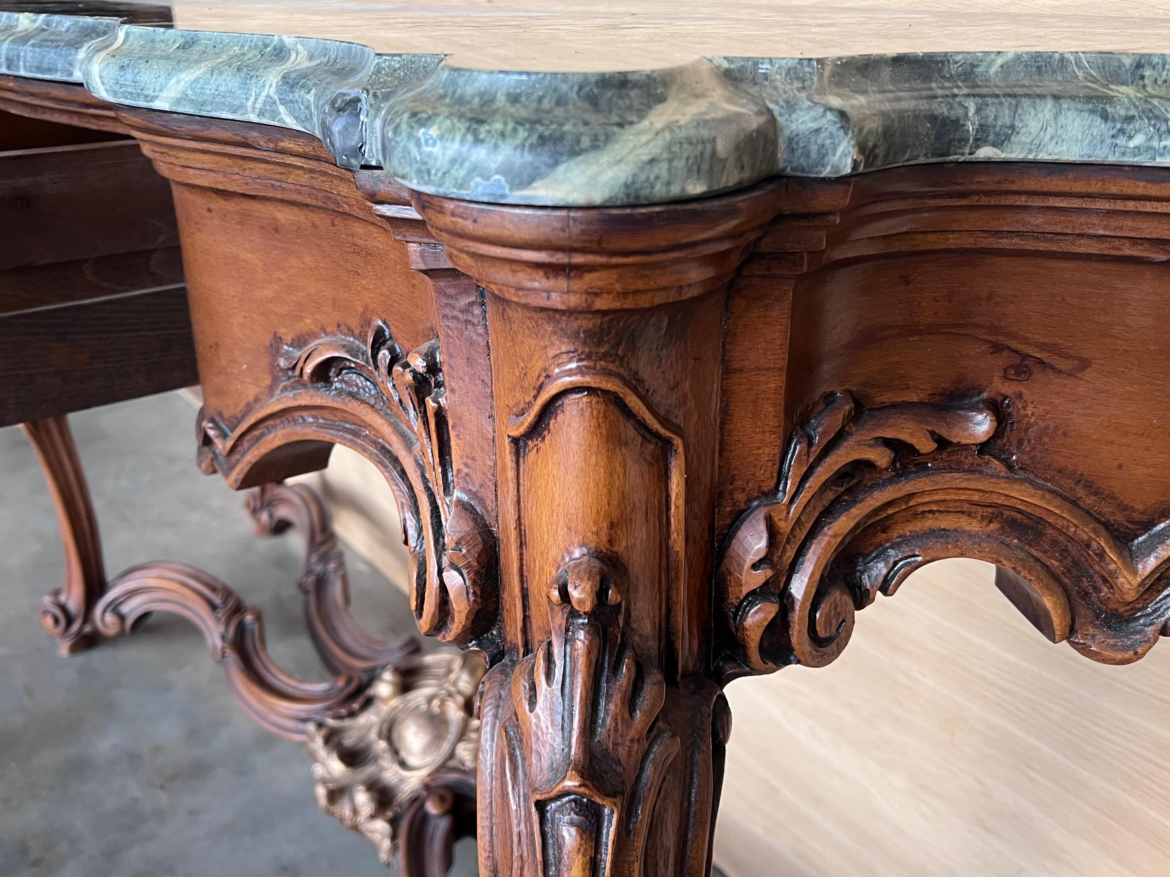 Large French Regency Carved Walnut Console Table with Gilted details and drawer For Sale 6