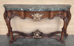 Large French Regency Carved Walnut Console Table with Gilted details and drawer