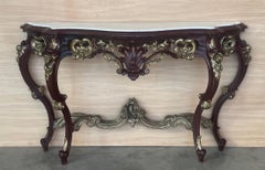 Large French Regency Carved Walnut Console Table with Gilted details and marble