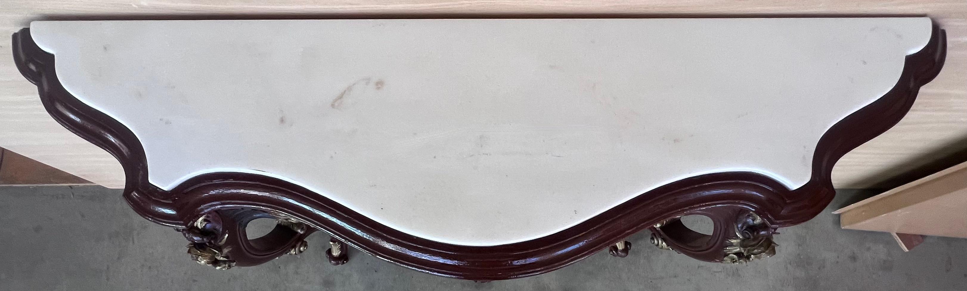 Large French Regency Carved Walnut Console Table with Gilted details and marble For Sale 3