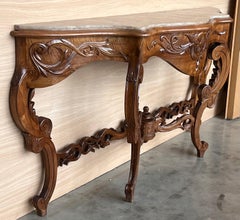 Large French Regency Carved Walnut Console Table with Gilted Edges
