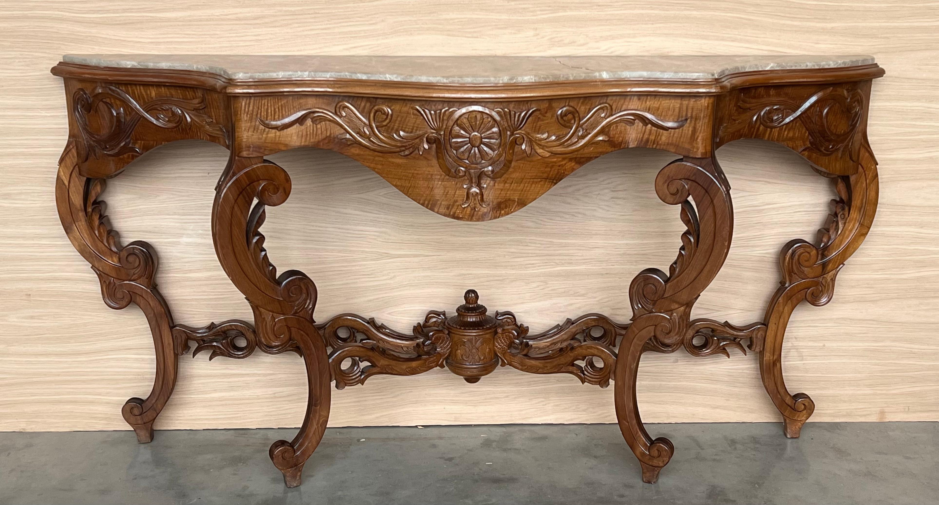 20th Century Large French Regency Carved Walnut Console Table with Gilted Edges For Sale