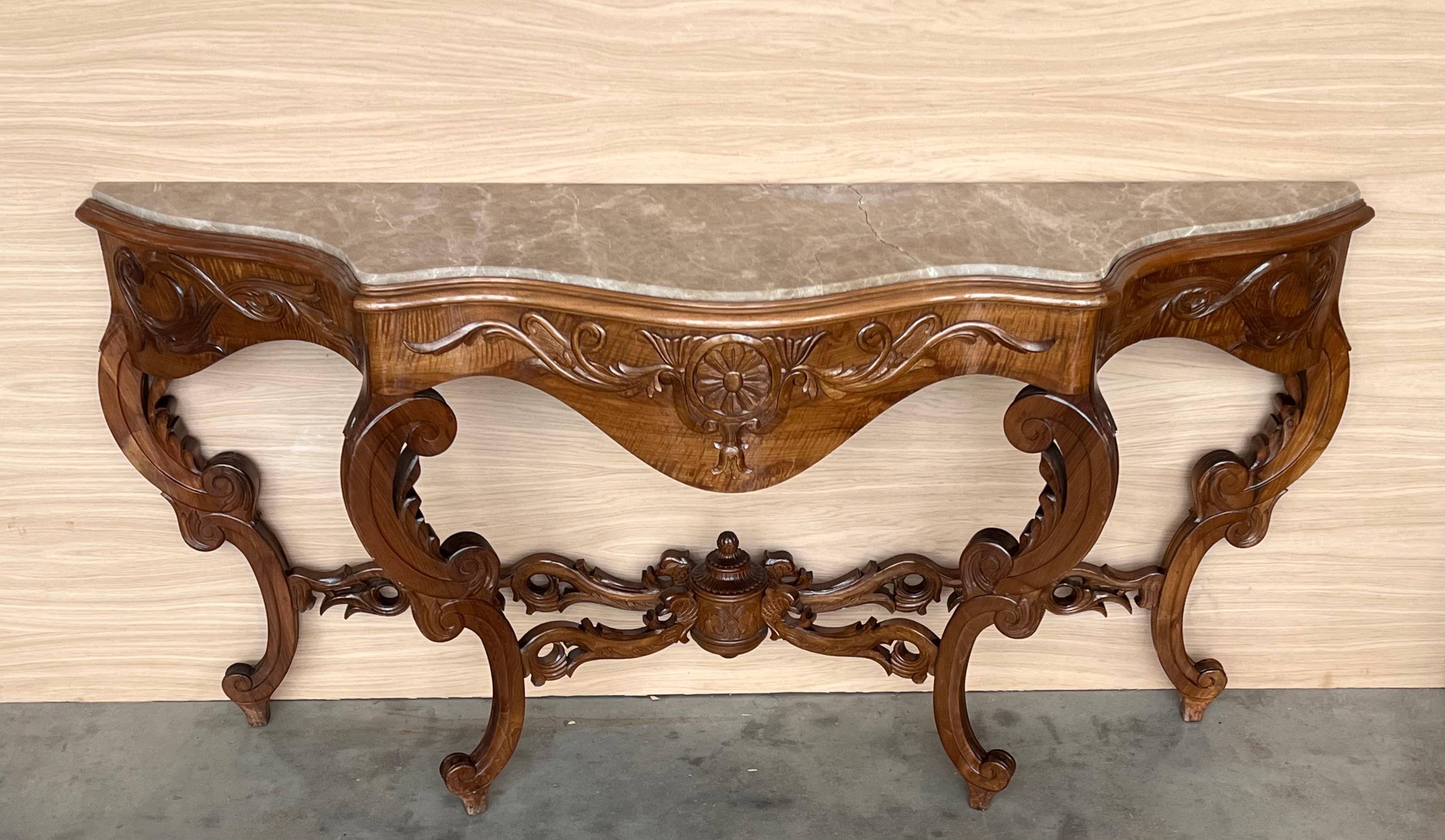 Large French Regency Carved Walnut Console Table with Gilted Edges For Sale 1