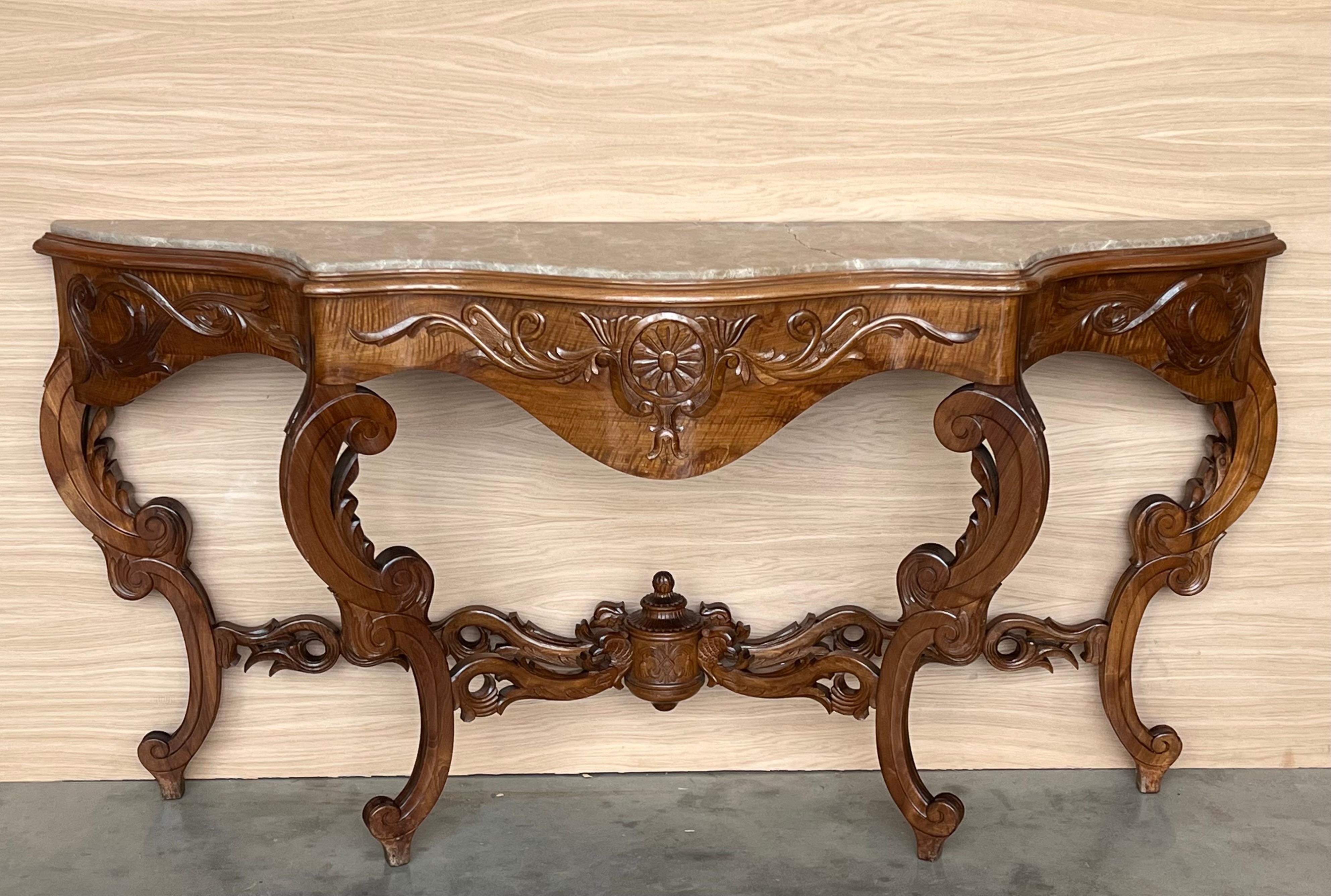 Large French Regency Carved Walnut Console Table with Gilted Edges For Sale 2
