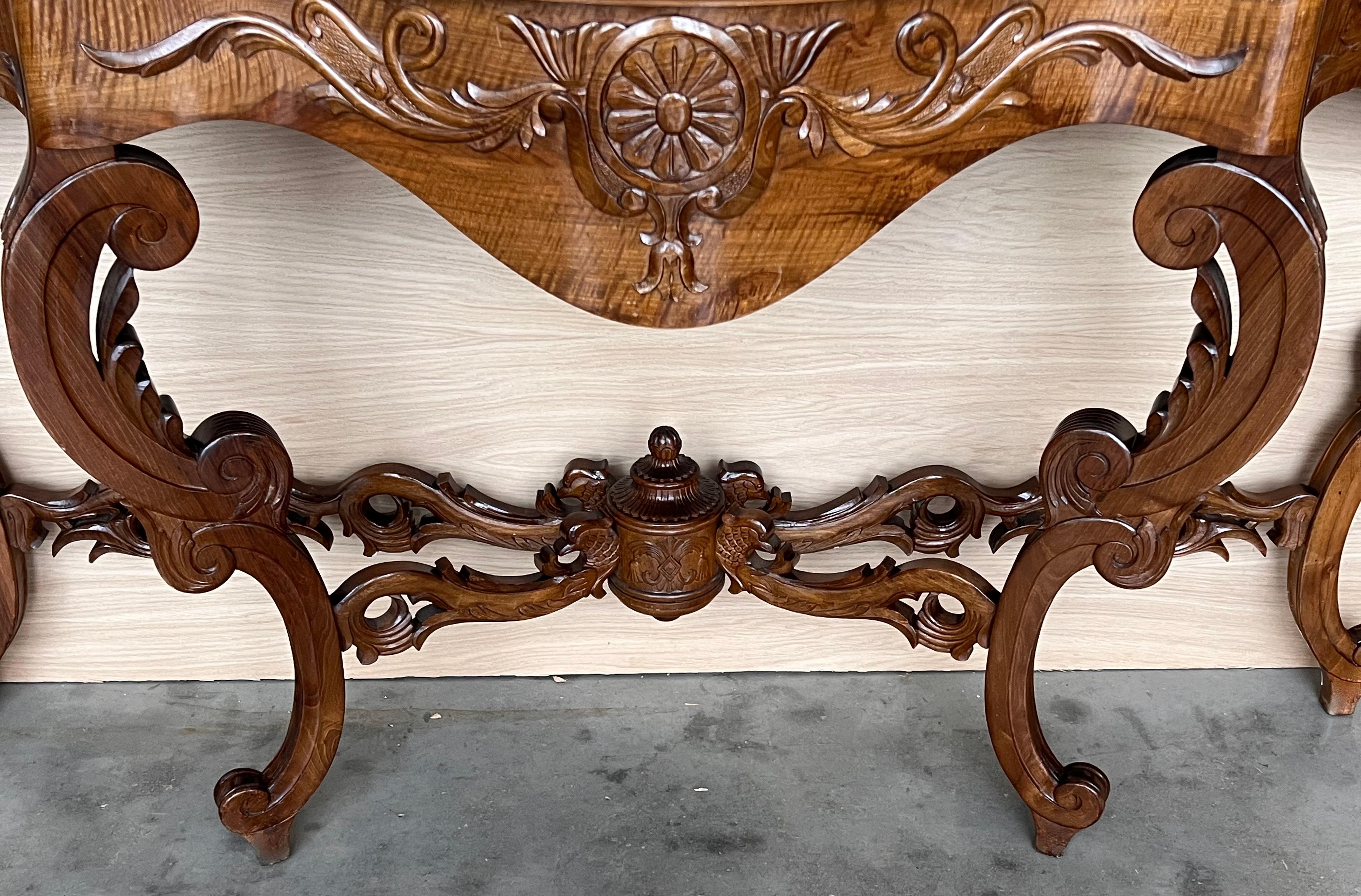 Large French Regency Carved Walnut Console Table with Gilted Edges For Sale 3