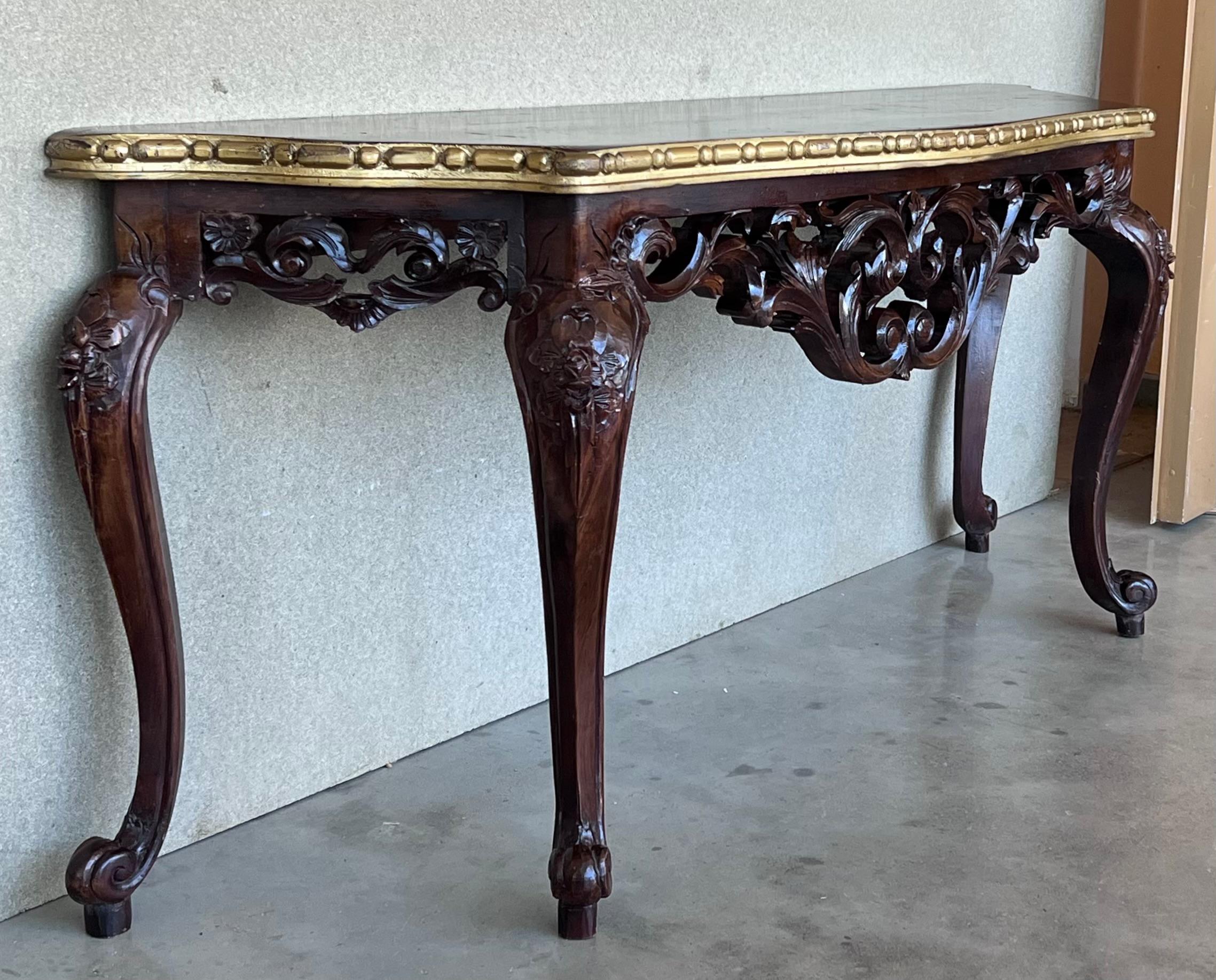 Large French Regency Carved Walnut Console Table with Gilted Edges In Good Condition For Sale In Miami, FL