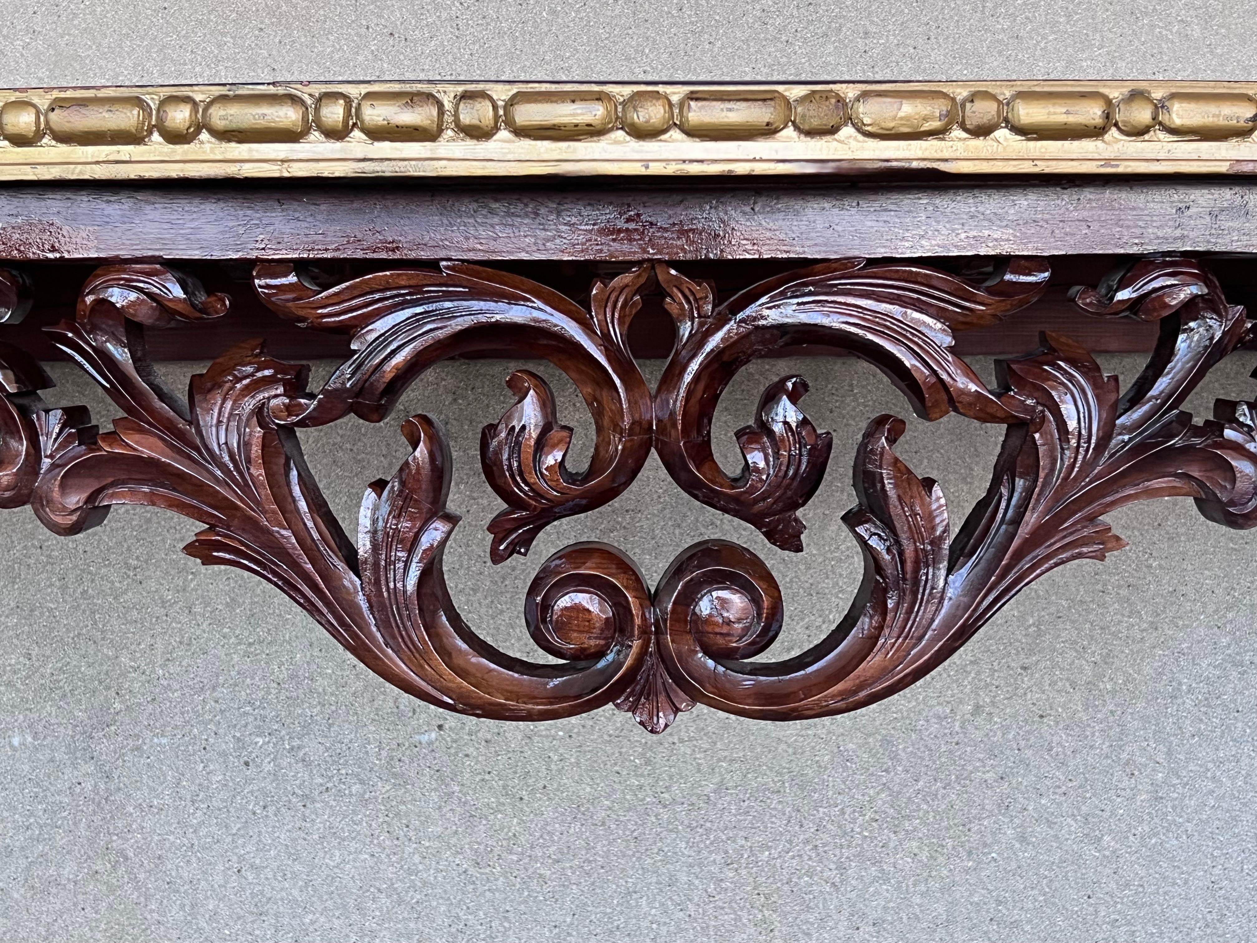 Large French Regency Carved Walnut Console Table with Gilted Edges For Sale 1