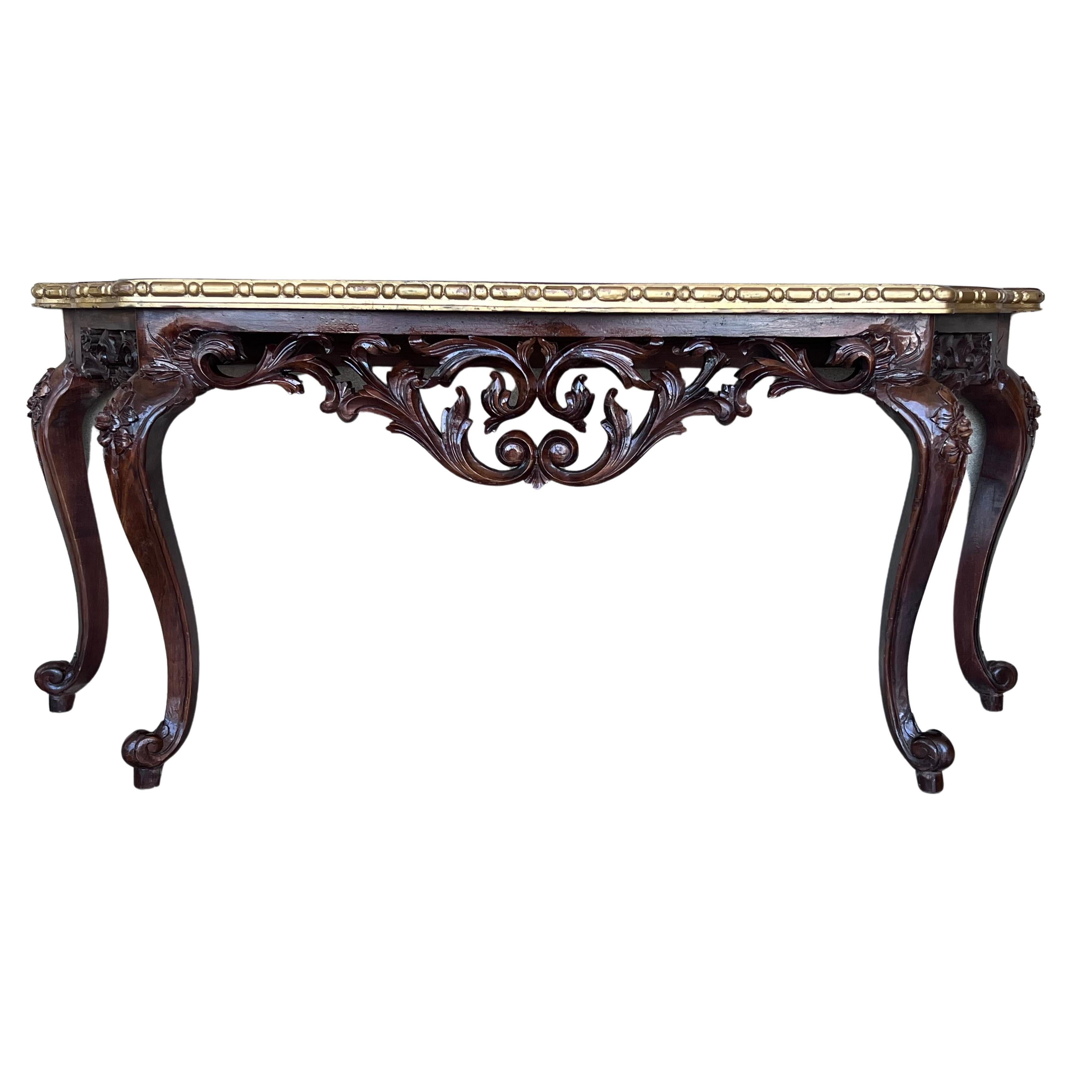 Large French Regency Carved Walnut Console Table with Gilted Edges For Sale