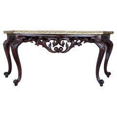 Large French Regency Carved Walnut Console Table with Gilted Edges