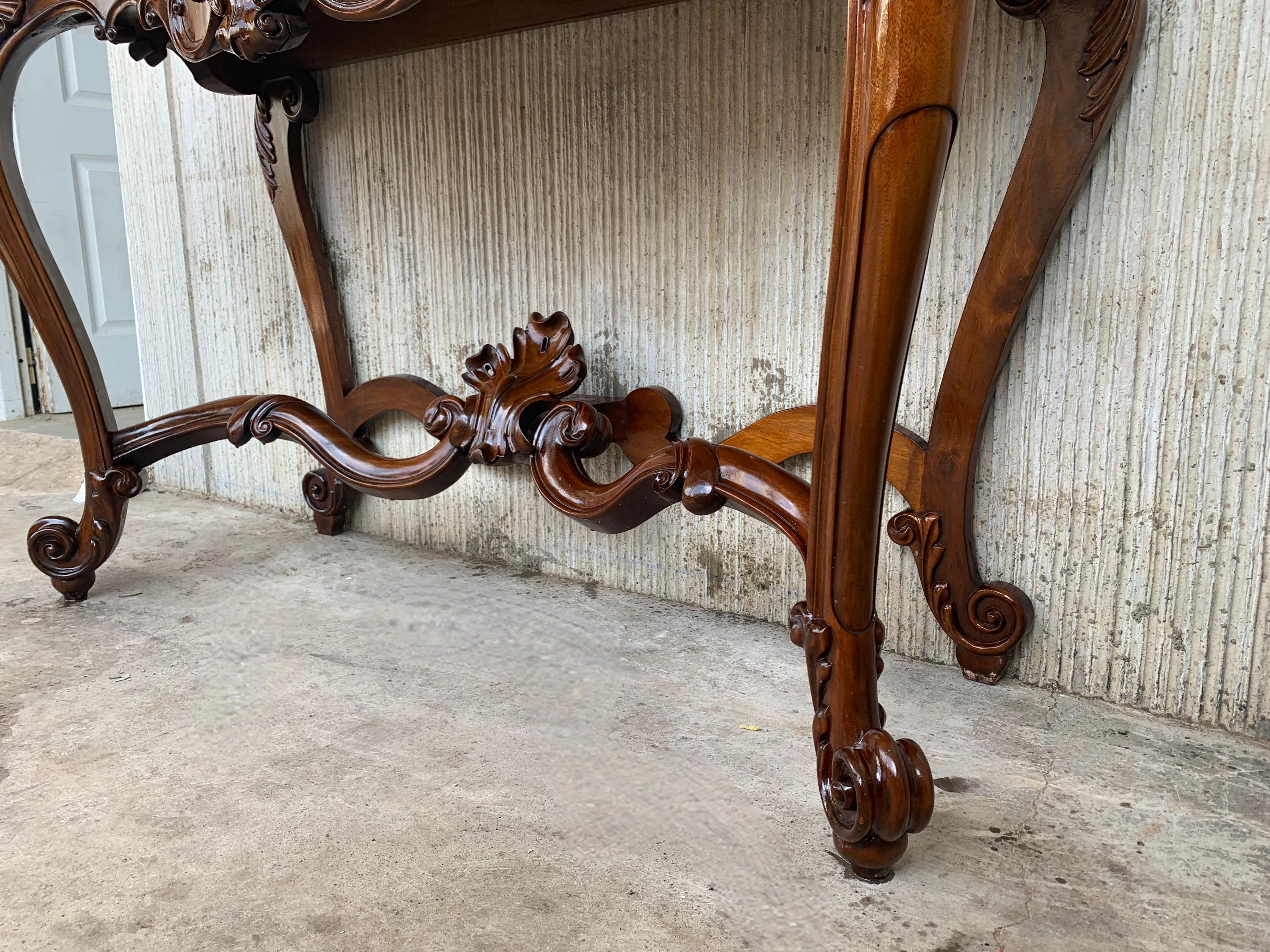 Large French Regency Carved Walnut Console Table with White Marble Top '2 Avai' For Sale 5