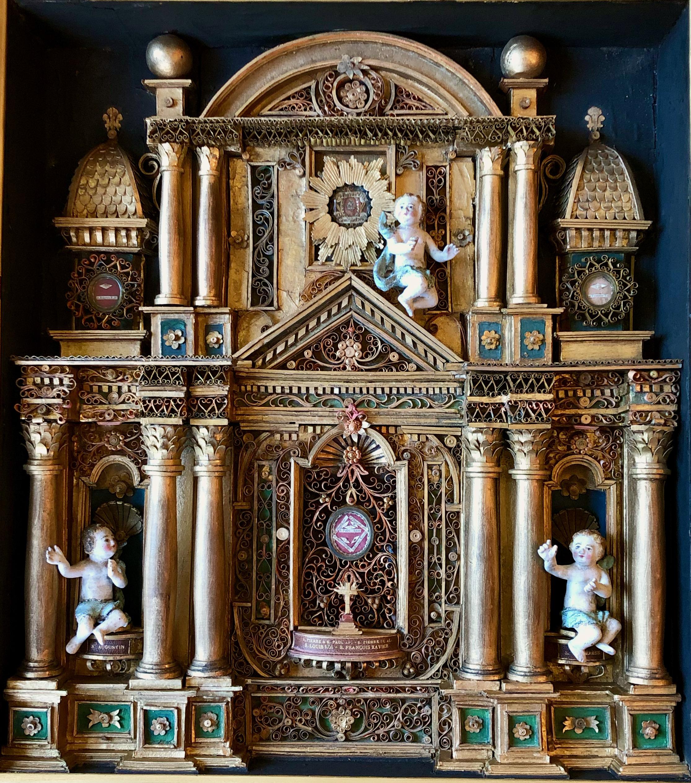 Louis XIV Large French Reliquary with Relics of Saints and Paperolles, 1800s For Sale