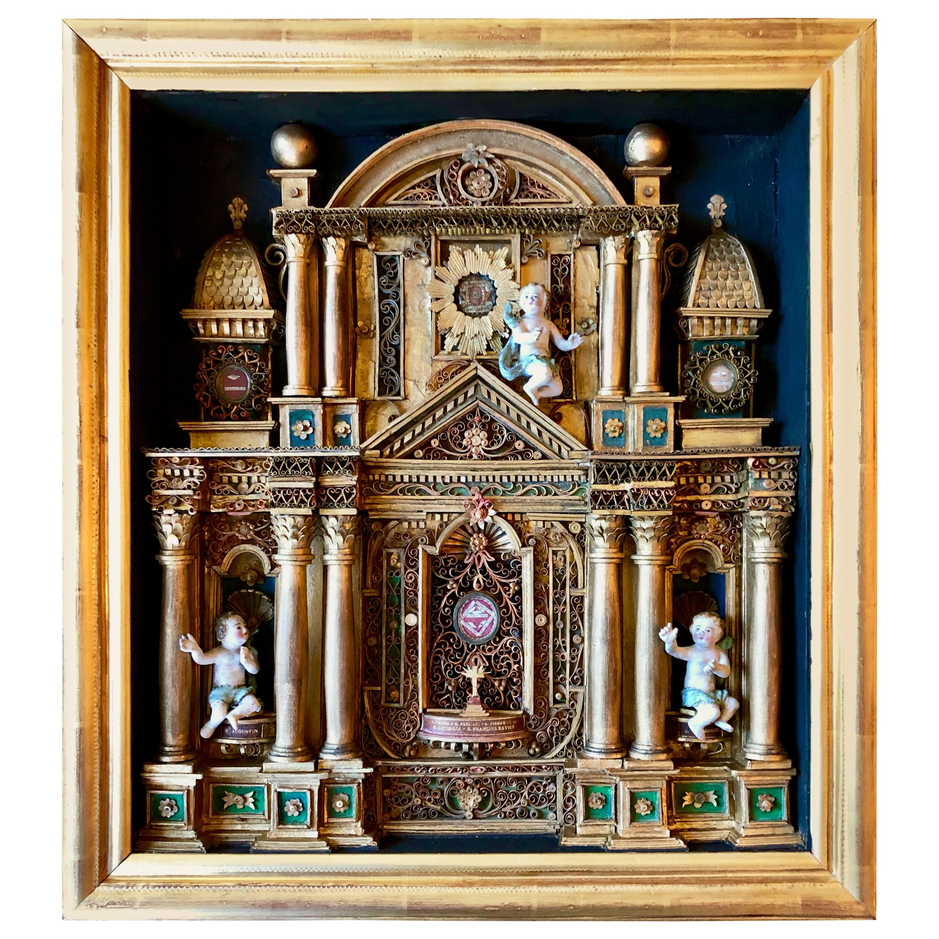 Large French Reliquary with Relics of Saints and Paperolles, 1800s For Sale