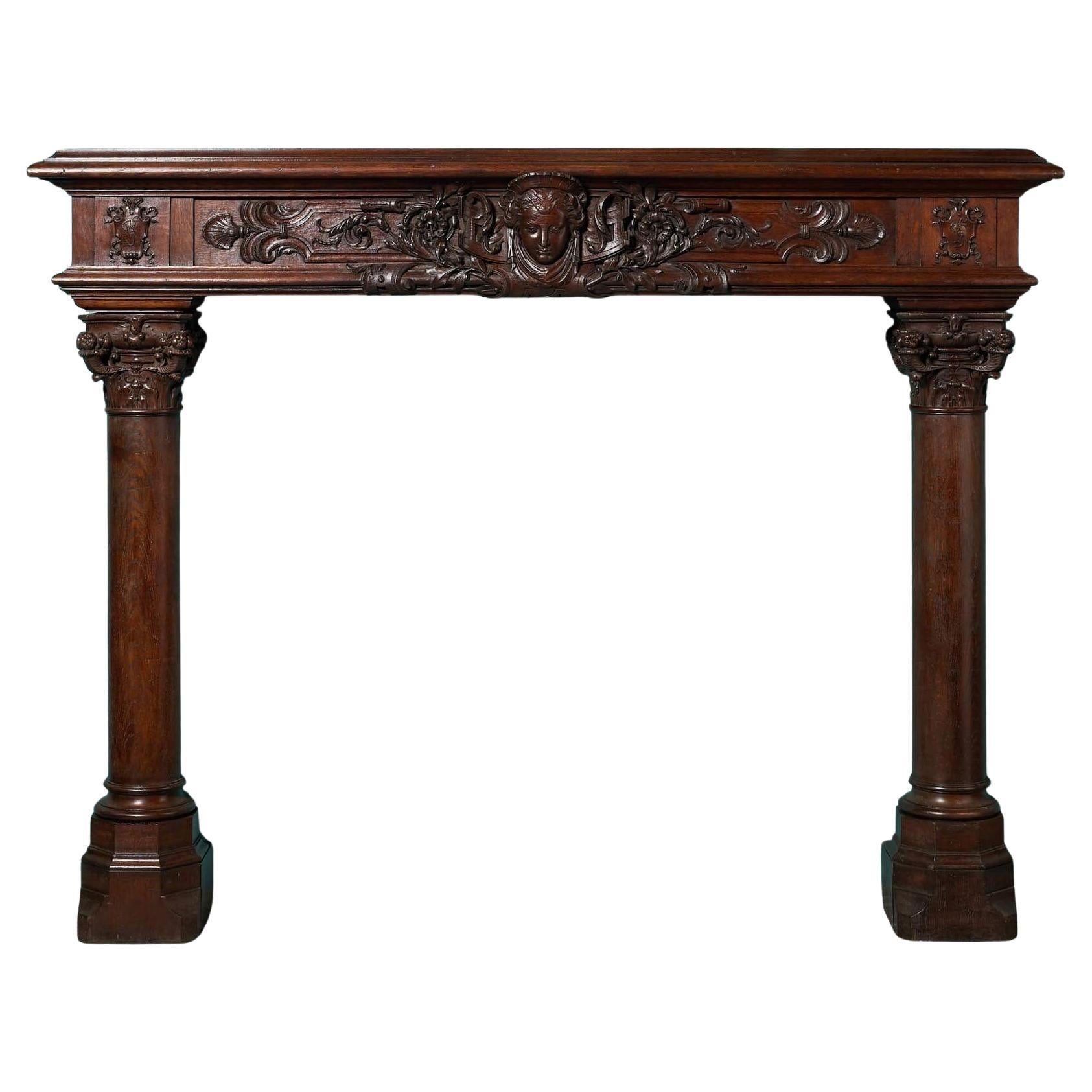 Large French Renaissance Carved Oak Fire Surround