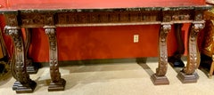 Large French Renaissance Style Carved Walnut Console with Black Marble Top