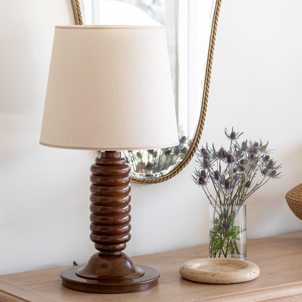 Large French Ribbed Wood Table Lamp In Good Condition For Sale In Los Angeles, CA