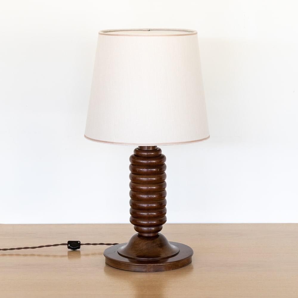 20th Century Large French Ribbed Wood Table Lamp For Sale