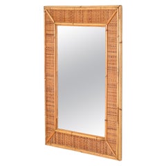 Grand miroir rectangulaire de la Côte d'Azur en bambou et rotin tressé, Italie, années 1970