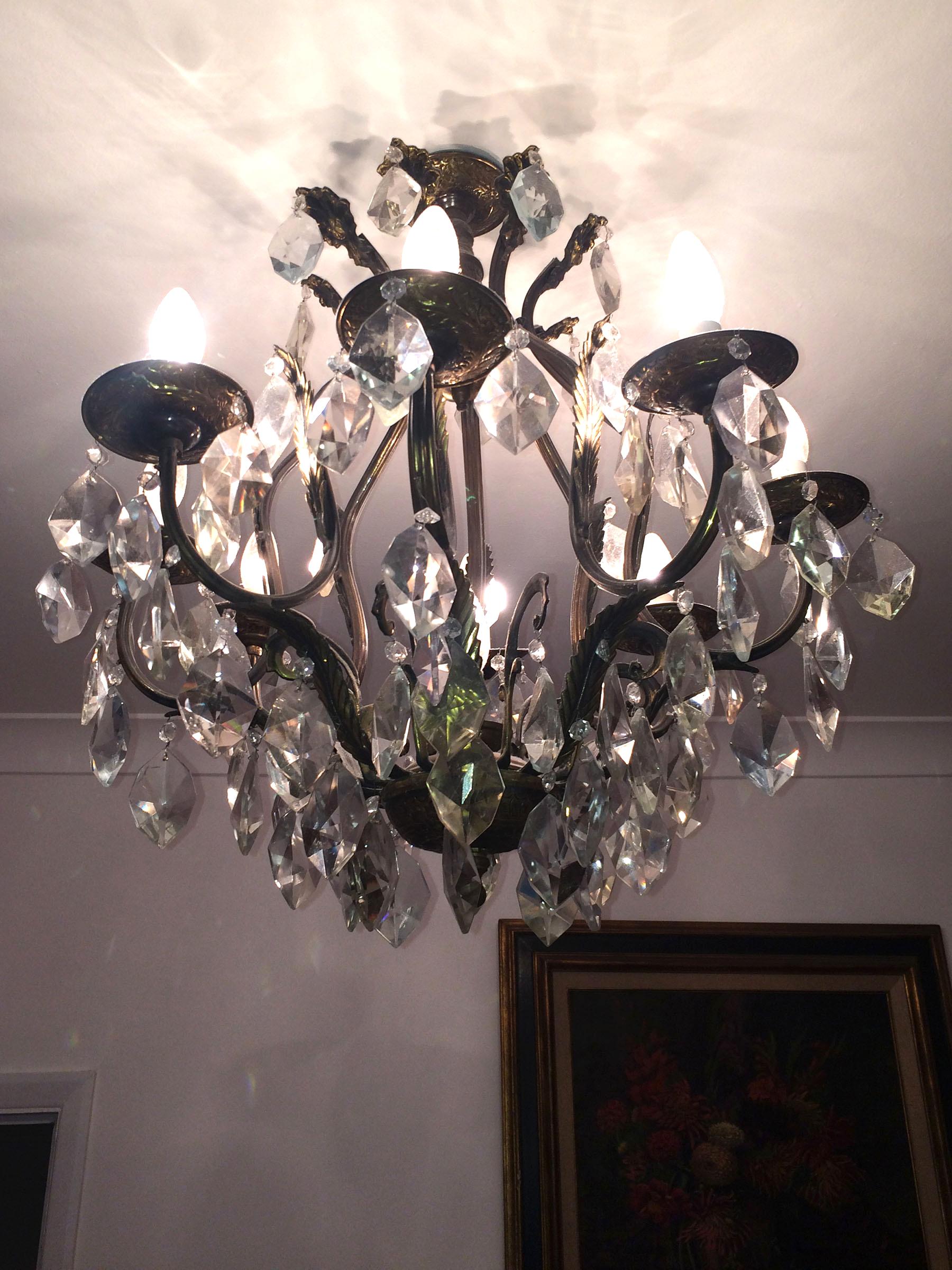 Grande lampadario francese in cristallo di rocca della Maison Baguès, circa 1940 In condizioni buone in vendita a London, GB