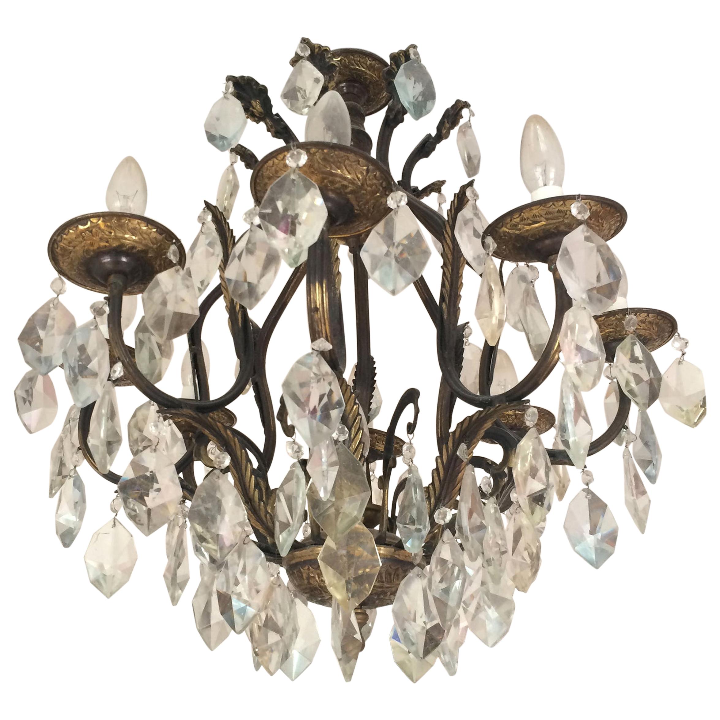 Large French Rock Crystal Chandelier by Maison Baguès, circa 1940