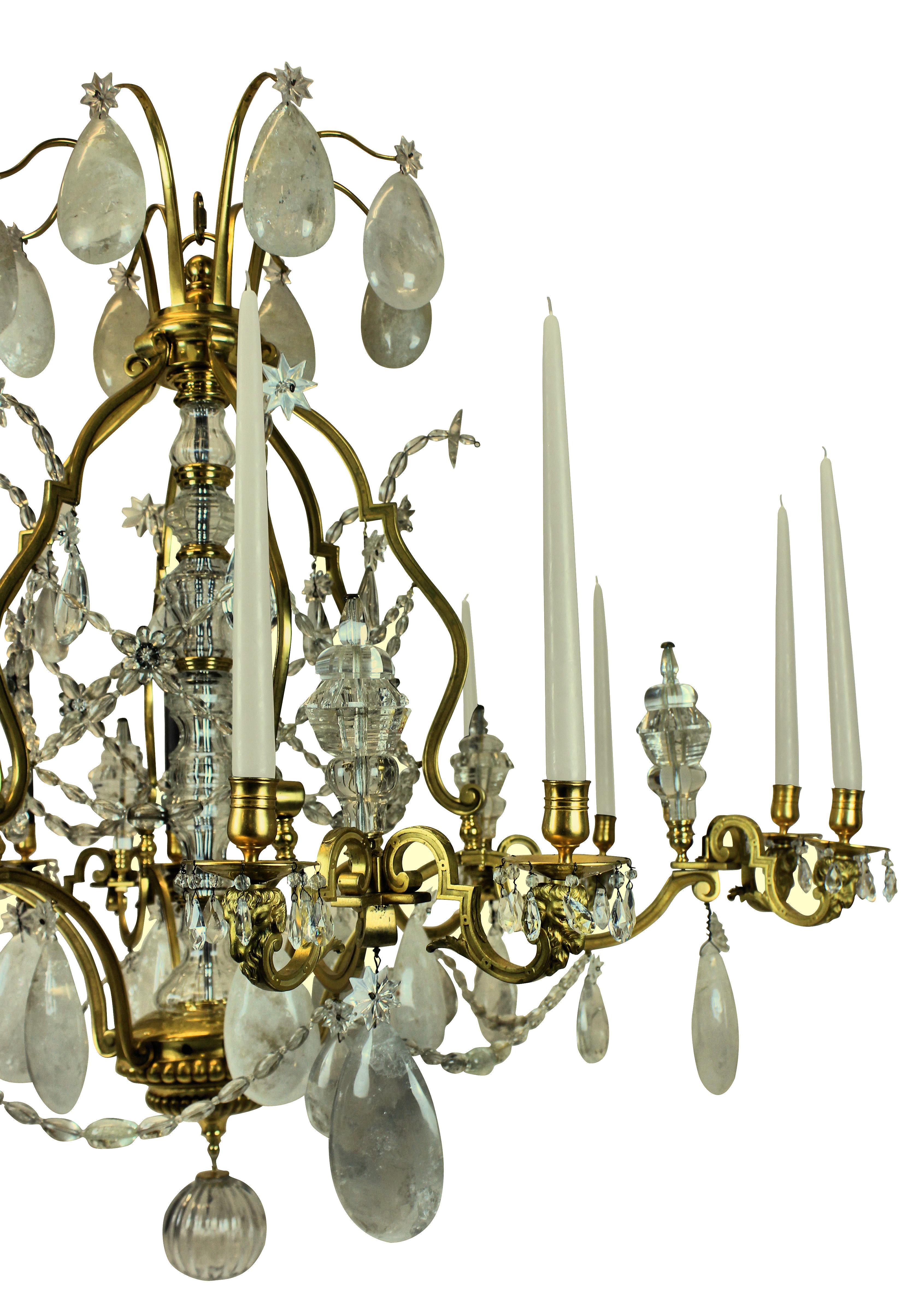 Gold Large French Rock Crystal Chandelier of Fine Quality in the Louis XV Style