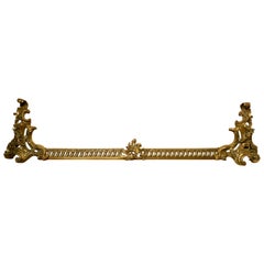 Large French Rococo Brass Extending Fender with Decorative Chenets