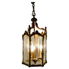 Large French Rococo Brass Glass Lantern Hall Light