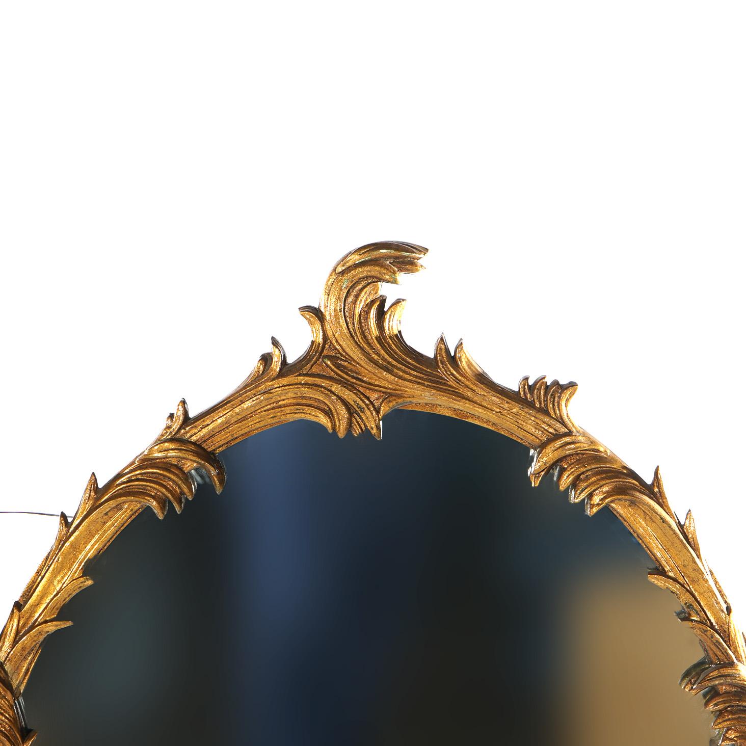 Rococo Grand miroir rococo français double ovale en bois doré à volutes et à feuilles, 20ème siècle en vente