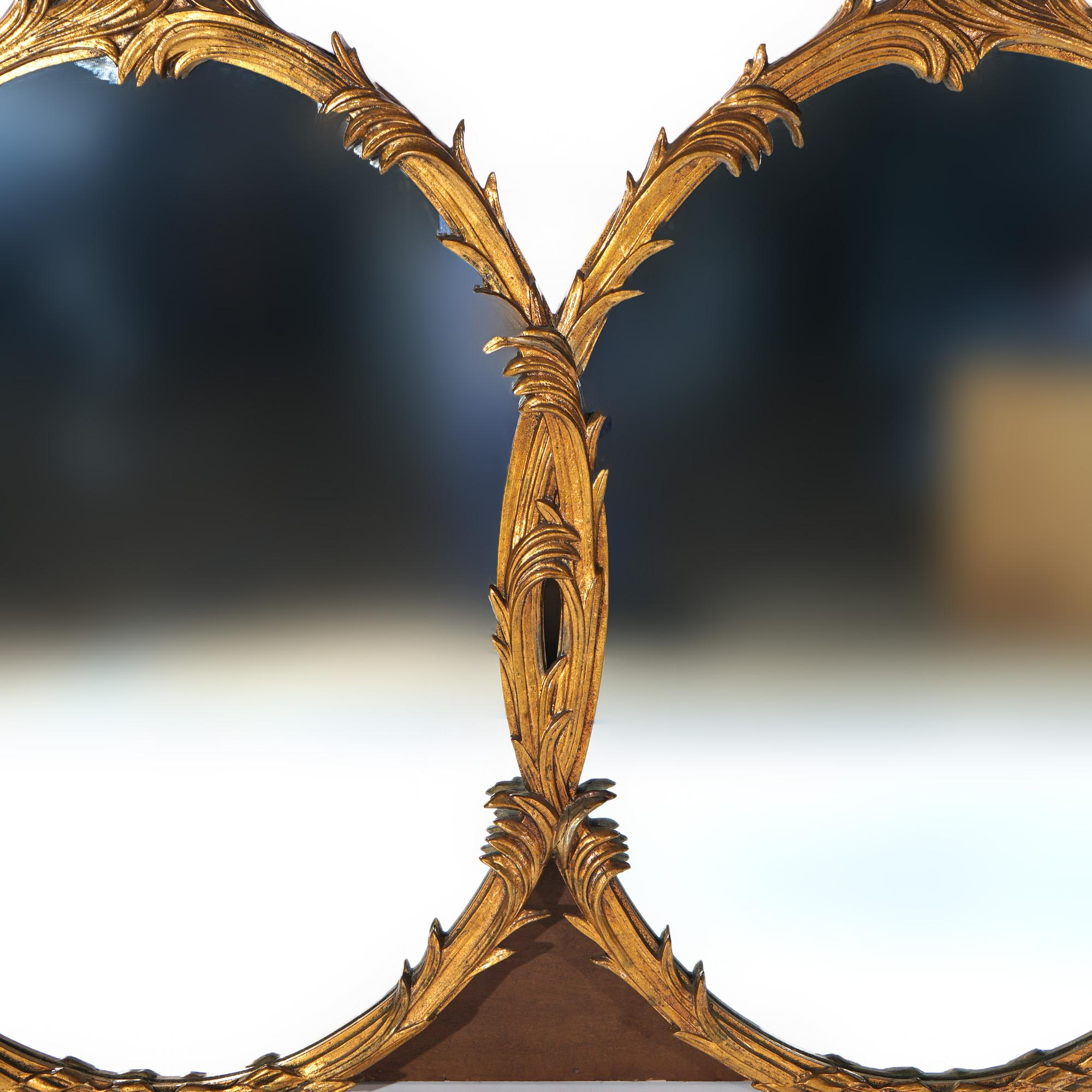 Grand miroir rococo français double ovale en bois doré à volutes et à feuilles, 20ème siècle Bon état - En vente à Big Flats, NY