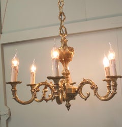Large French Rococo Gilded Brass 6 Light Chandelier